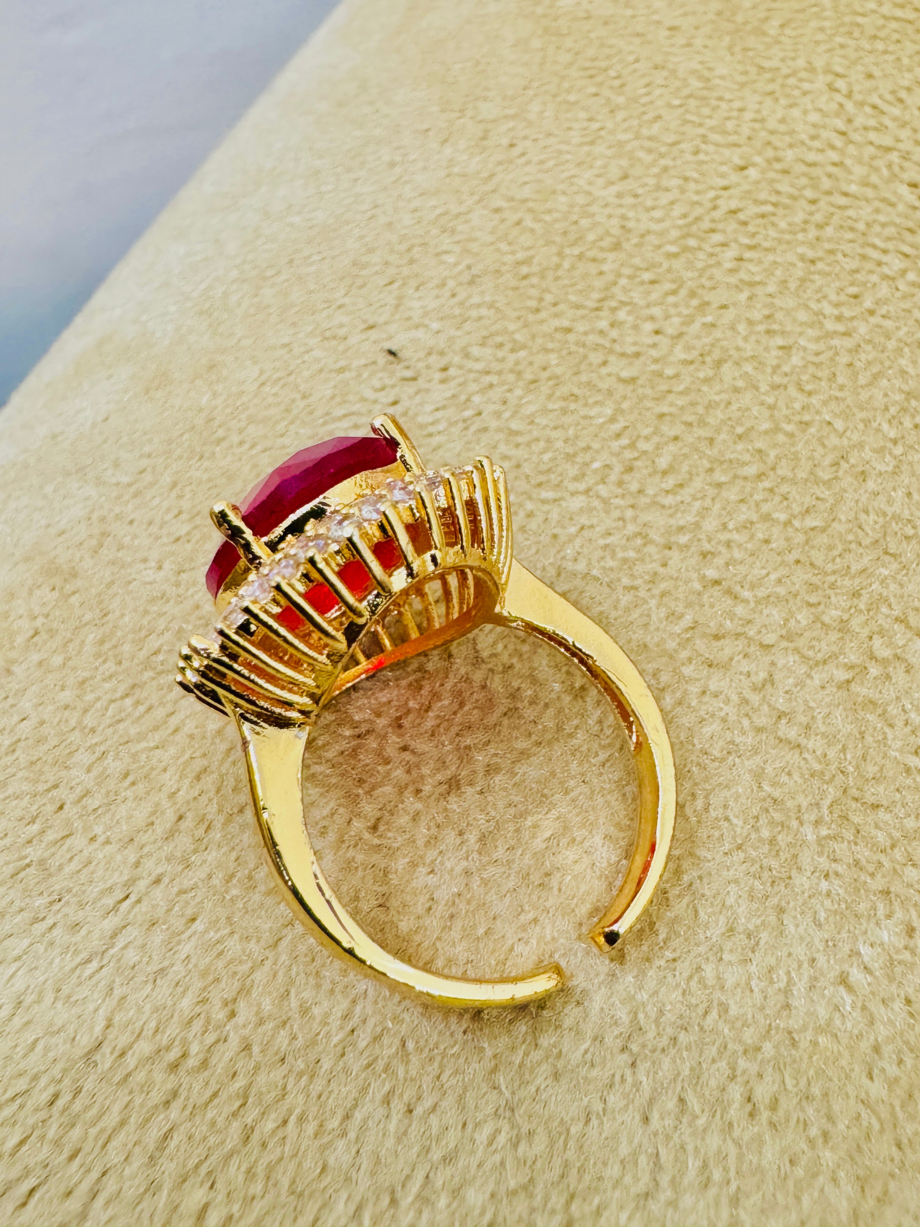 Premium Gold Plated Adjustable Ruby Ring β Handcrafted Sparkle for Festive Wear