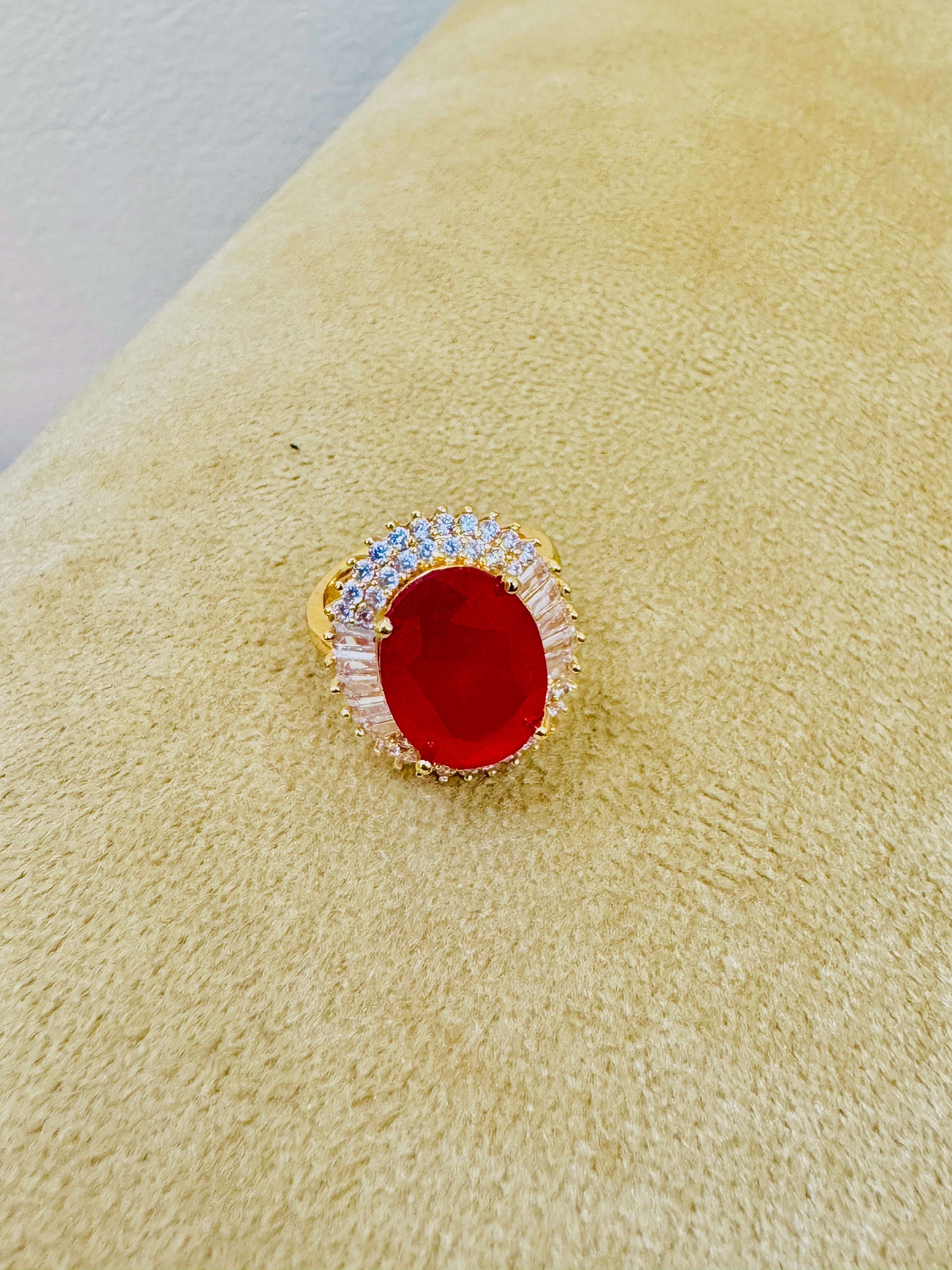 Premium Gold Plated Adjustable Ruby Ring β Handcrafted Sparkle for Festive Wear