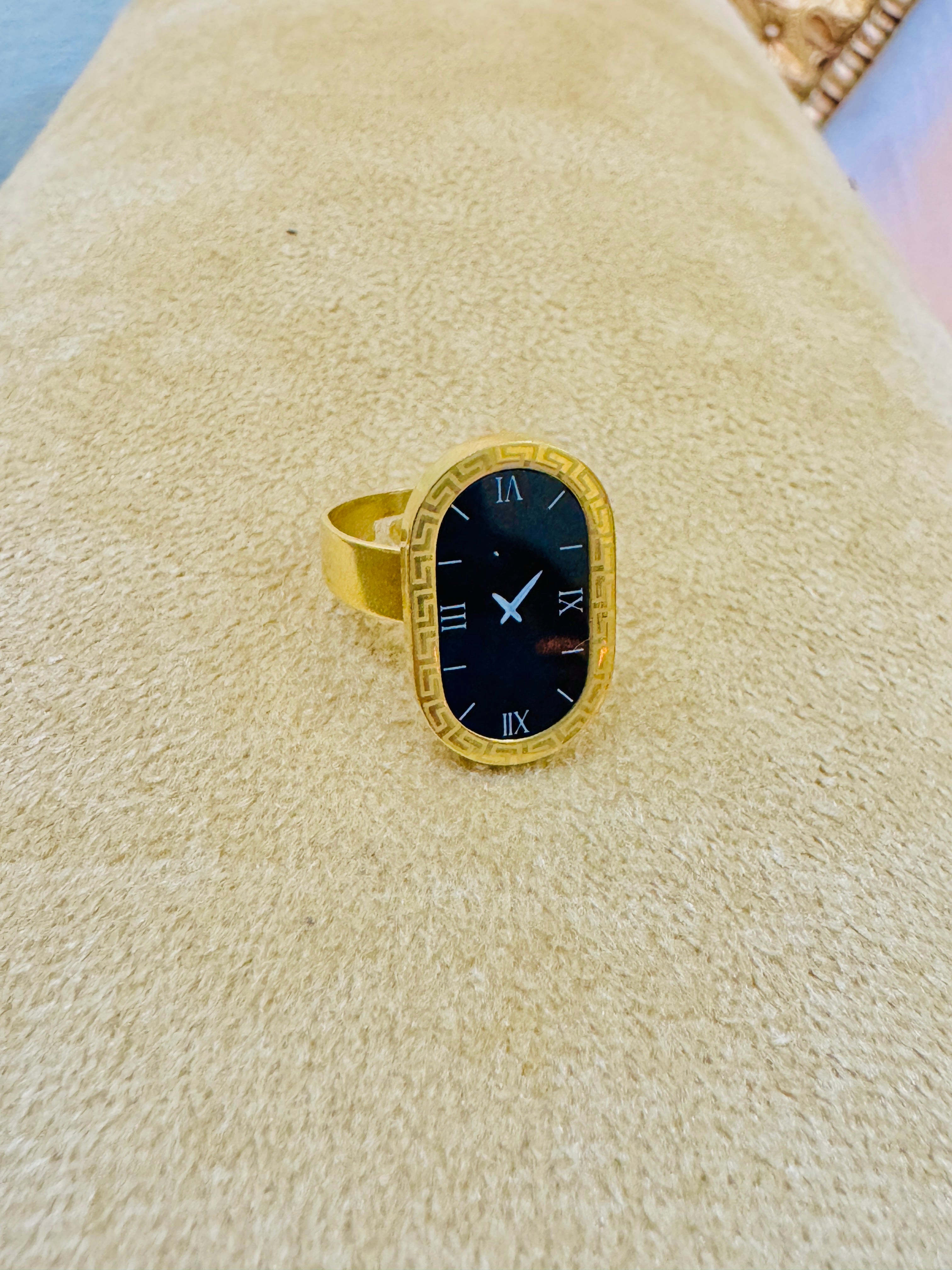 Gold Plated Adjustable Watch Dial Ring β Trendy Modern Statement Piece