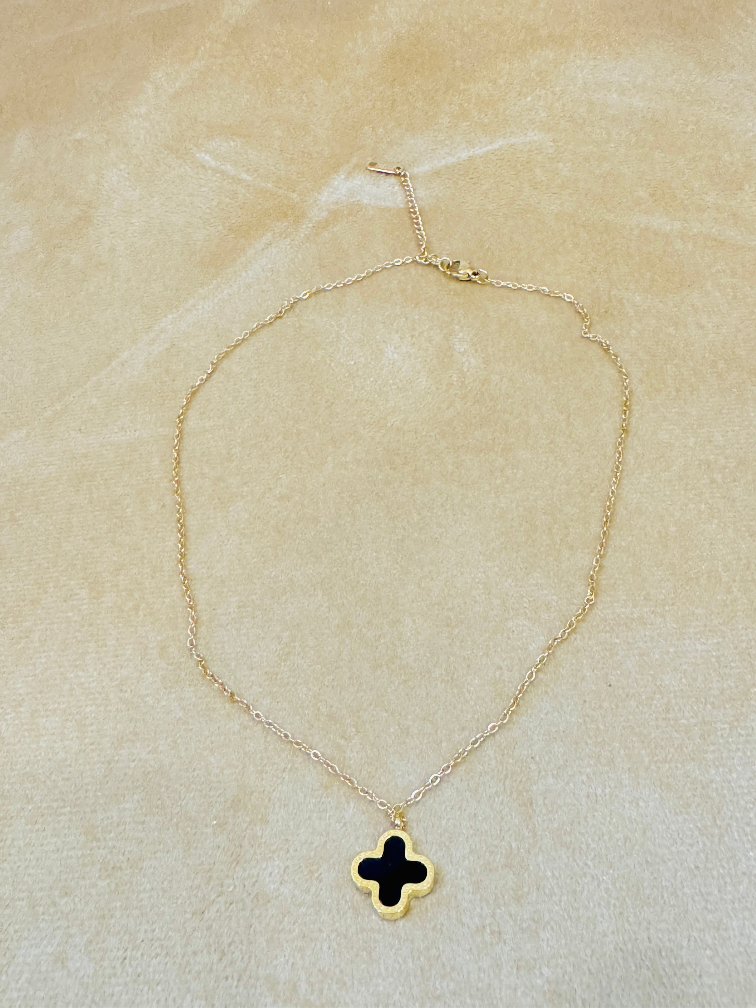 Premium Gold Plated Clover Pendant Necklace – Elegant Black Enamel Charm for Daily & Festive Wear