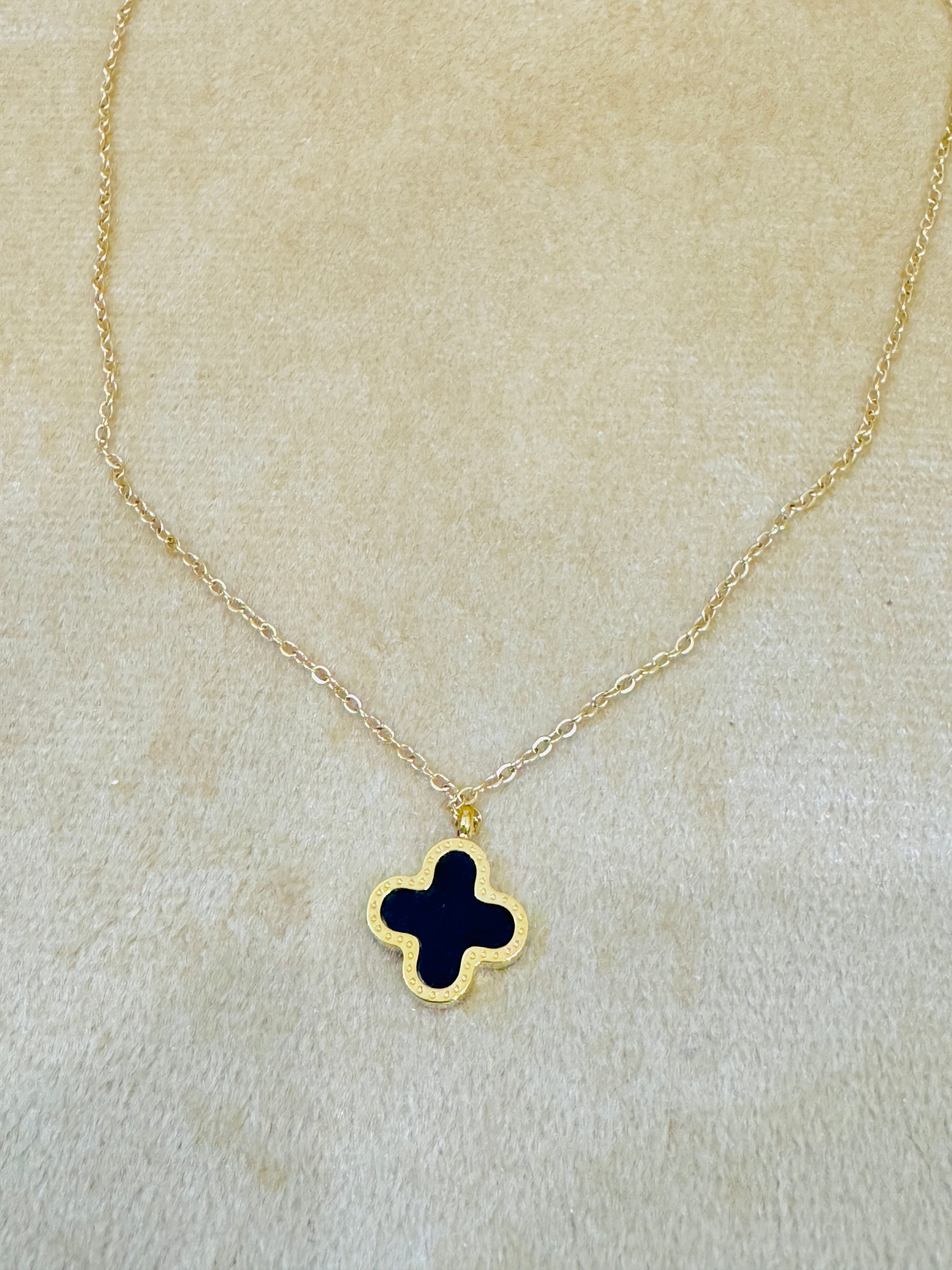 Premium Gold Plated Clover Pendant Necklace – Elegant Black Enamel Charm for Daily & Festive Wear