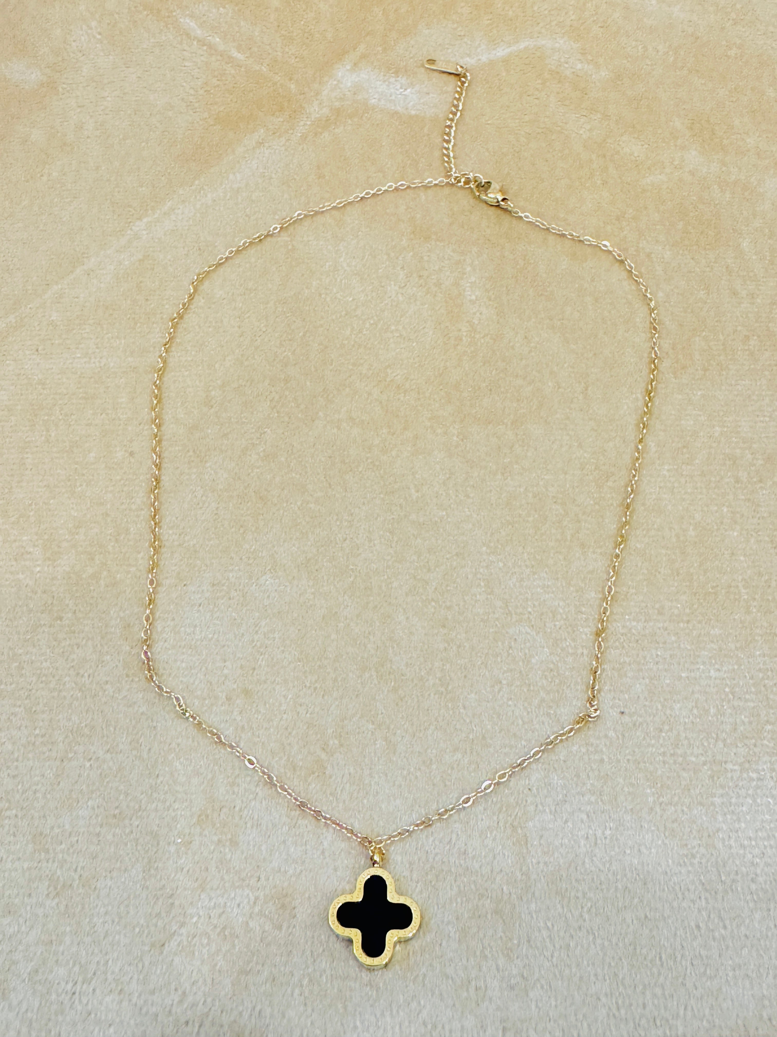 Premium Gold Plated Clover Pendant Necklace – Elegant Black Enamel Charm for Daily & Festive Wear