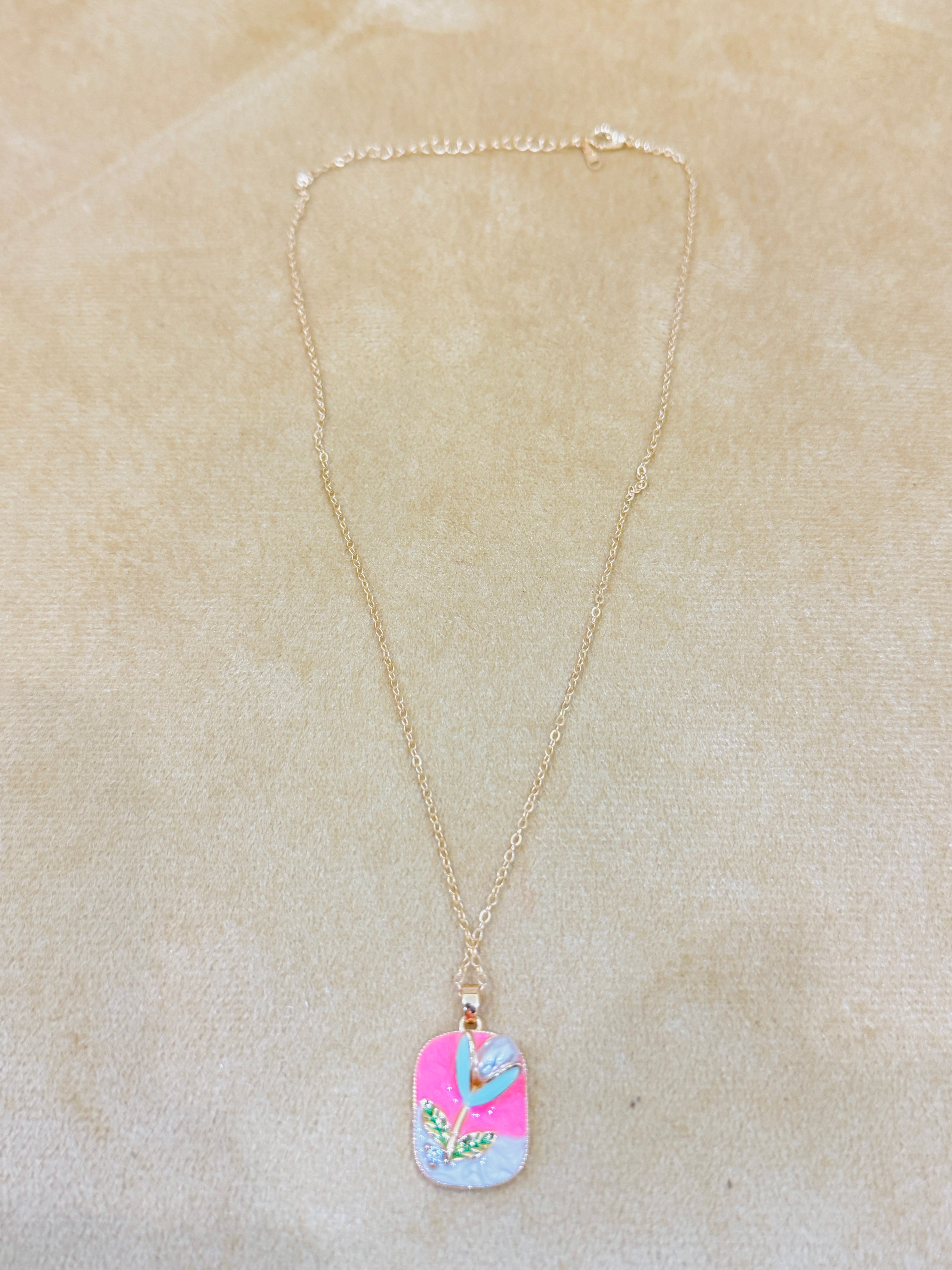 Handcrafted Floral Enamel Pendant Necklace – Gold Plated Chain for Artistic Daily Wear