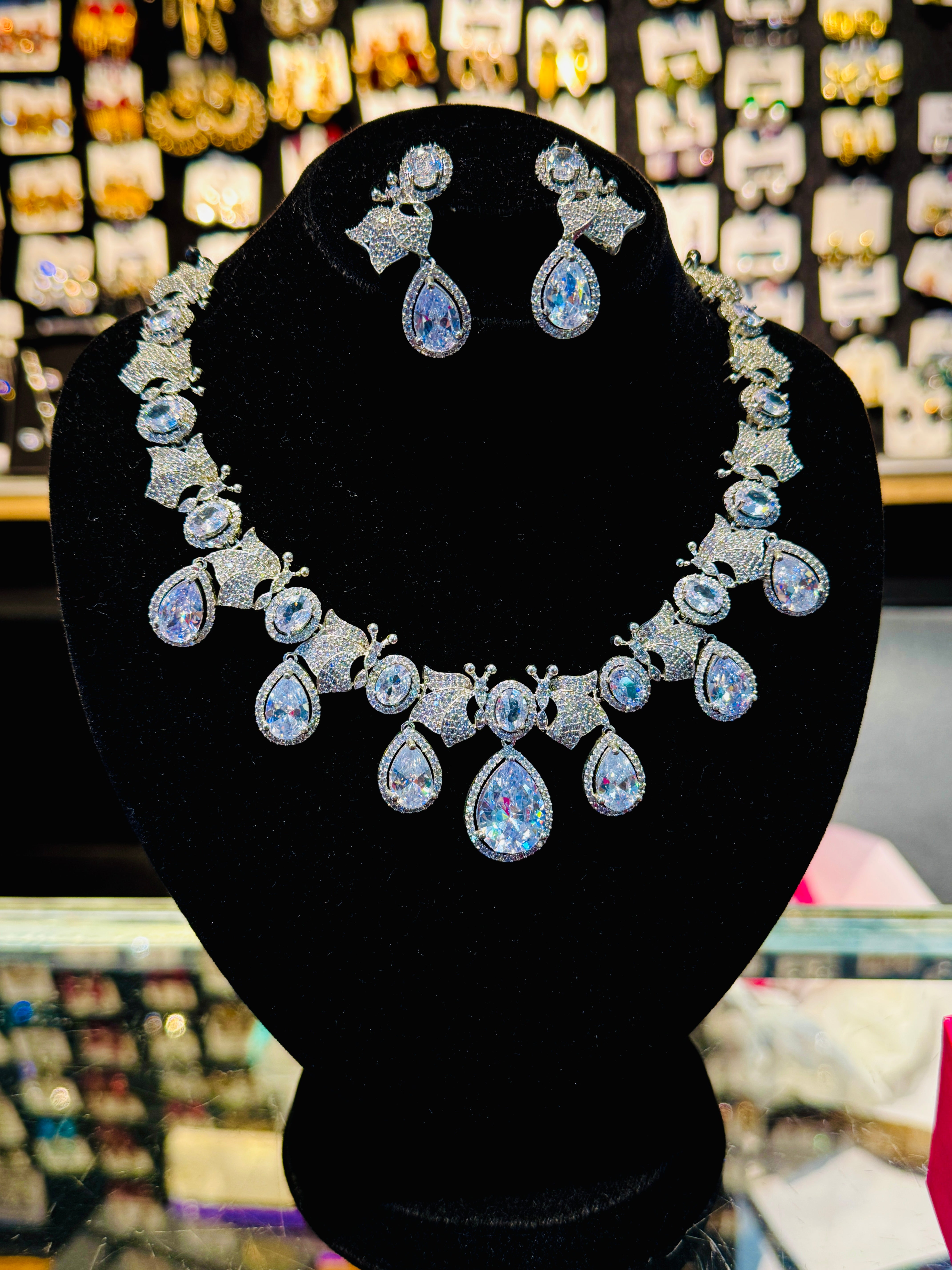 Premium Silver-Plated Bridal Necklace Set with Blue Zircon Stones – Perfect for Wedding Elegance