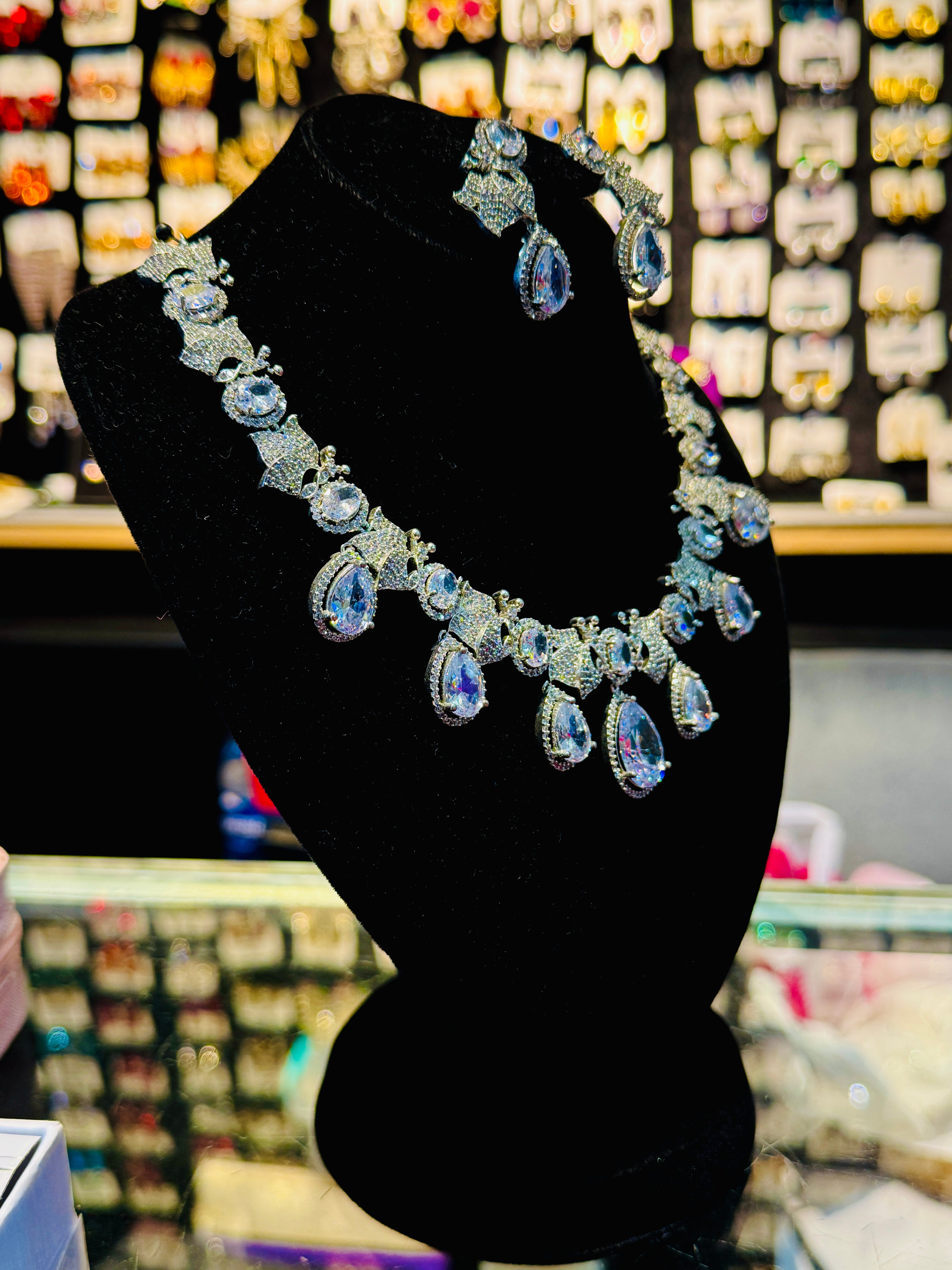 Premium Silver-Plated Bridal Necklace Set with Blue Zircon Stones – Perfect for Wedding Elegance