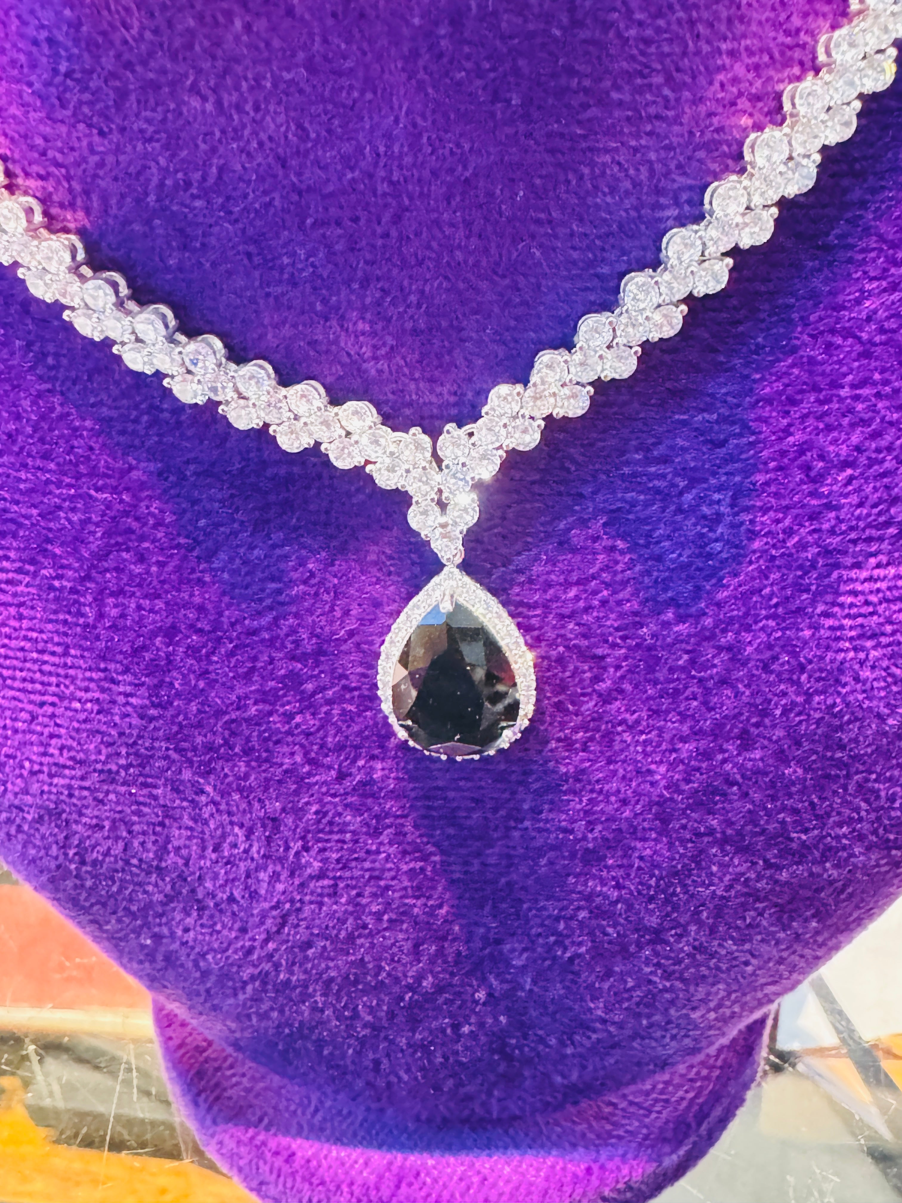 Premium Silver-Plated Black Stone Bridal Set β Elegant Tear Drop Necklace & Earrings