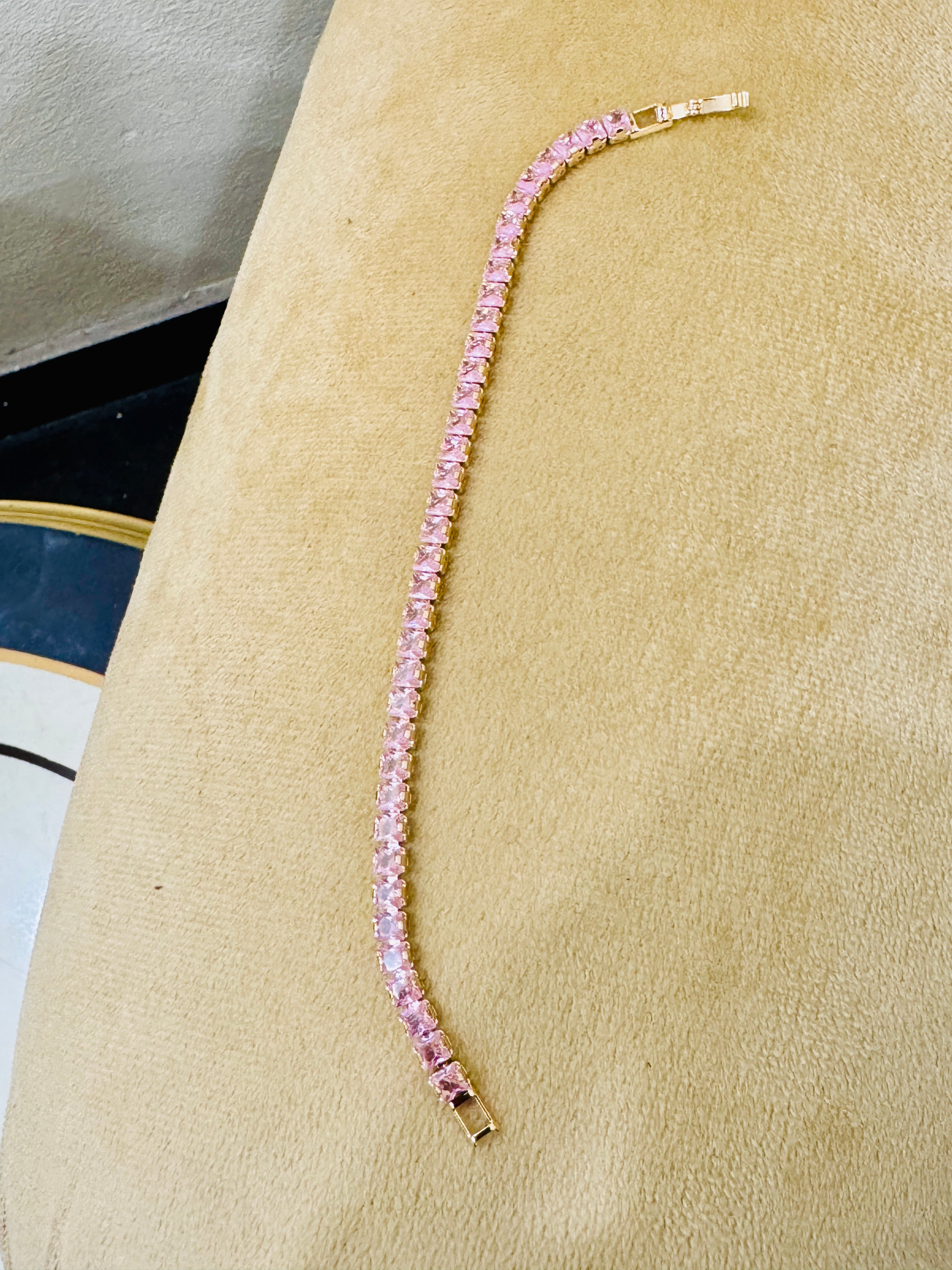 Gold-Plated Pink Crystal Tennis Bracelet – Elegant Festive & Party Wear