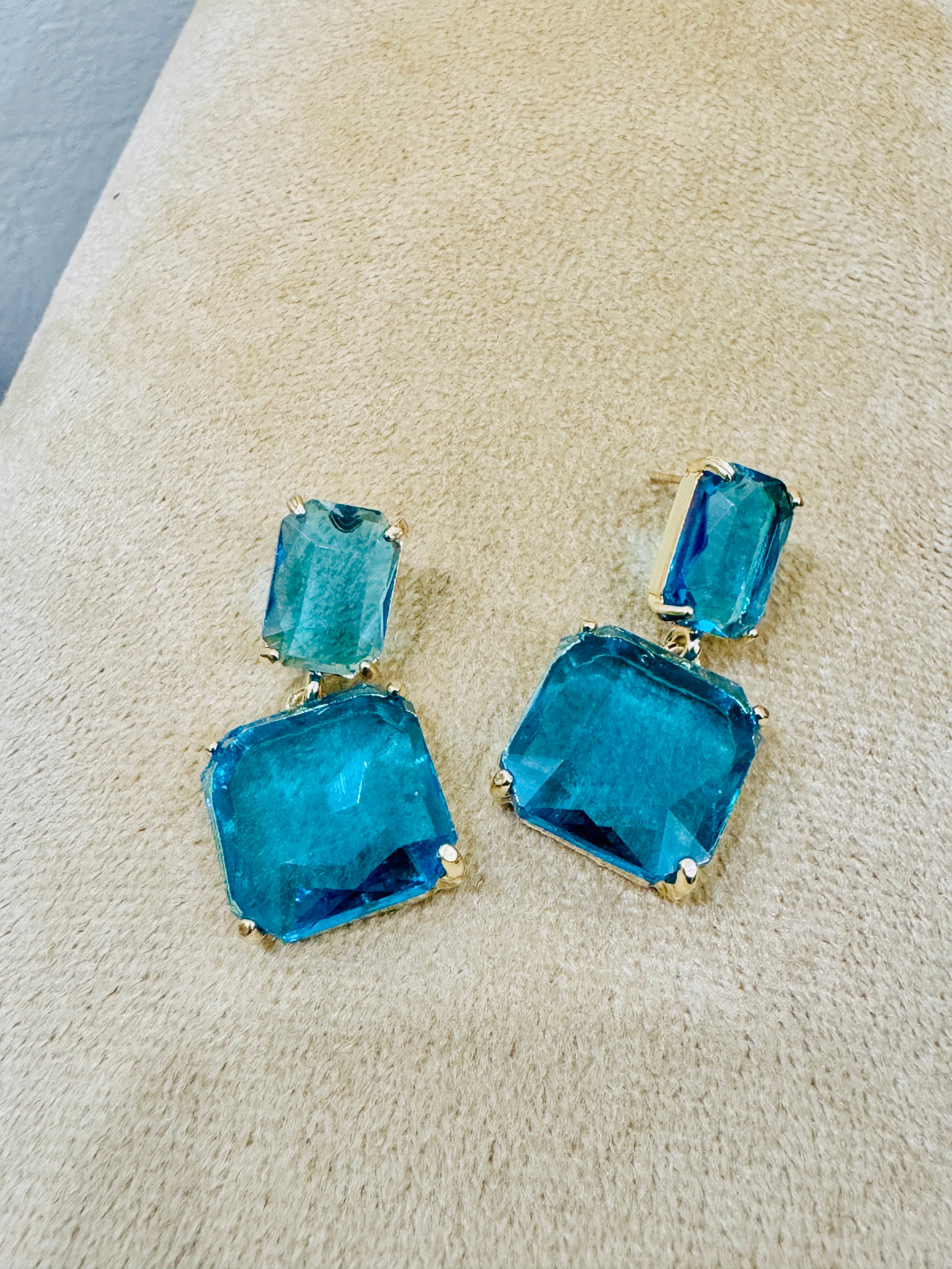 Elegant Gold-Plated Blue Crystal Drop Earrings – Perfect for Party & Festive Wear