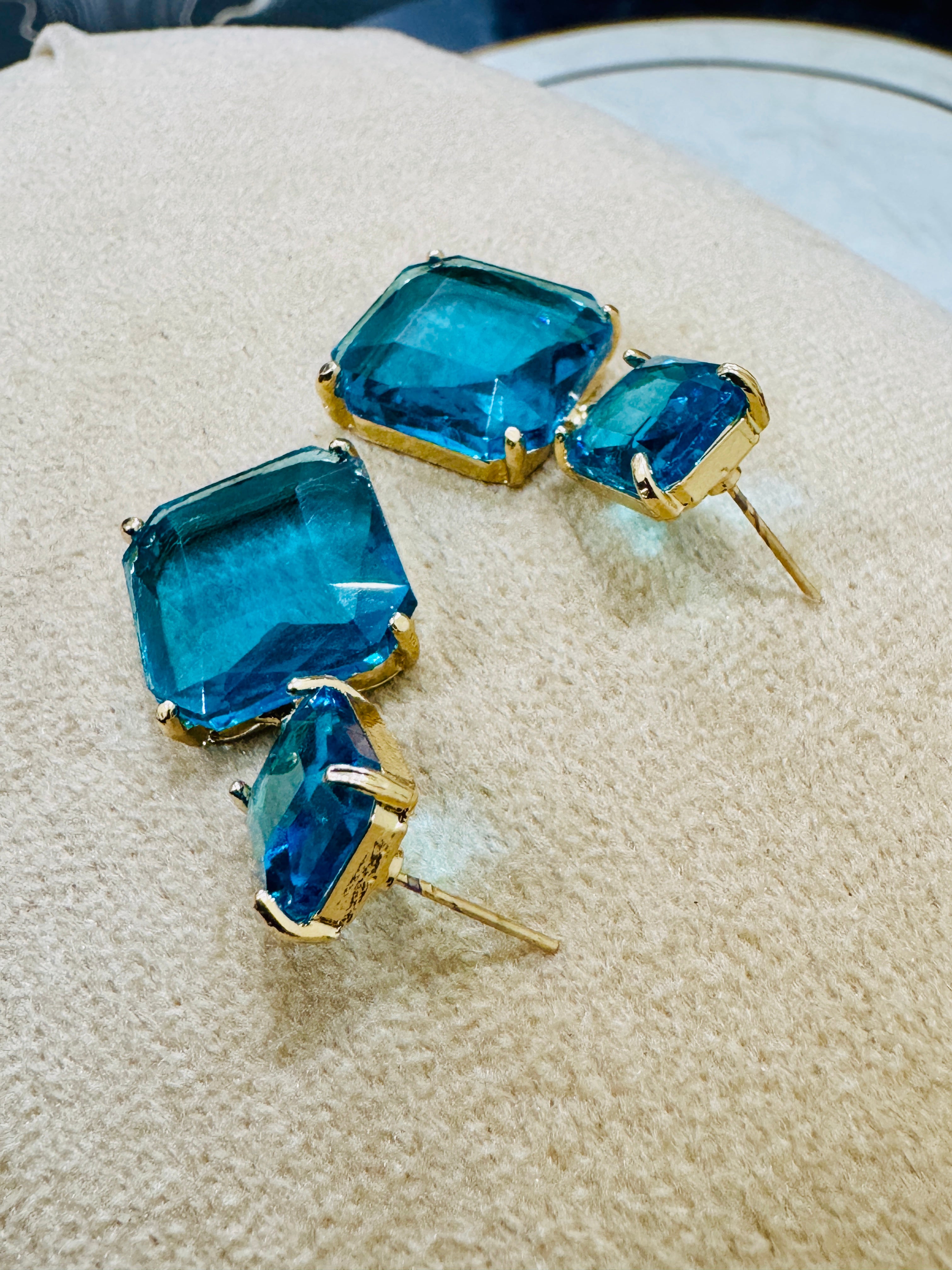 Elegant Gold-Plated Blue Crystal Drop Earrings – Perfect for Party & Festive Wear