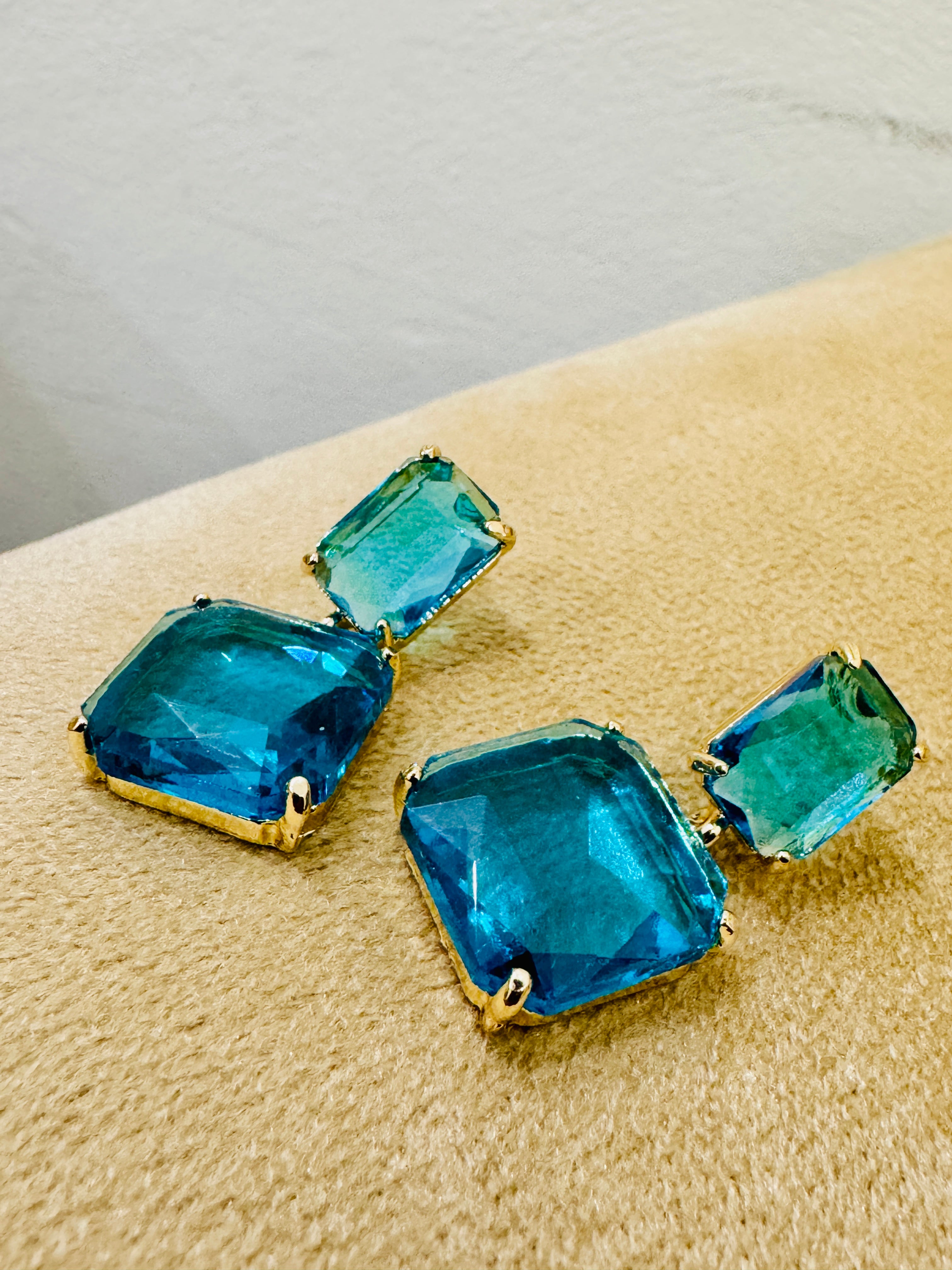 Elegant Gold-Plated Blue Crystal Drop Earrings – Perfect for Party & Festive Wear