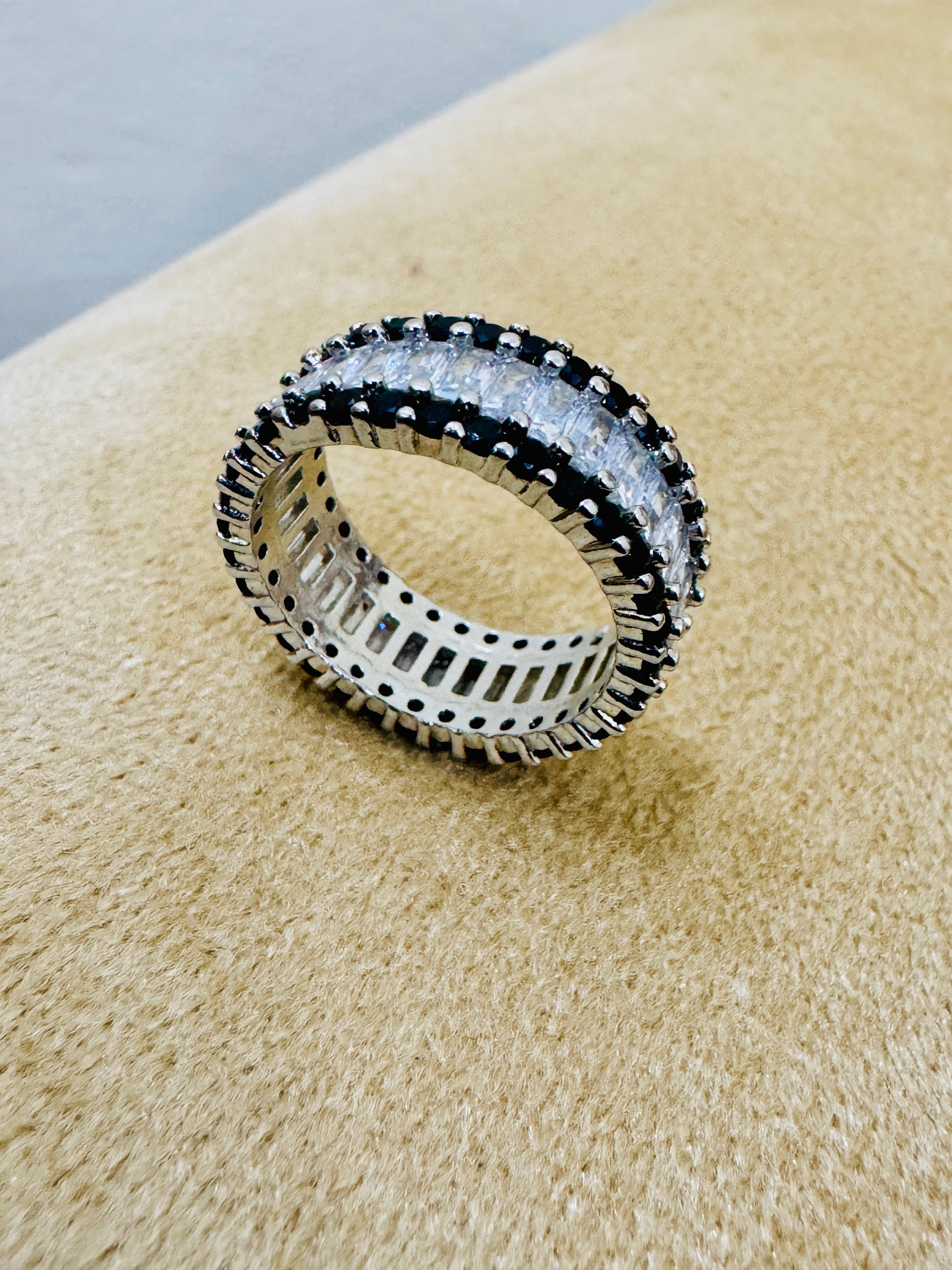 Elegant Silver Dual-Tone Eternity Ring – Premium Zircon Band for Party Wear