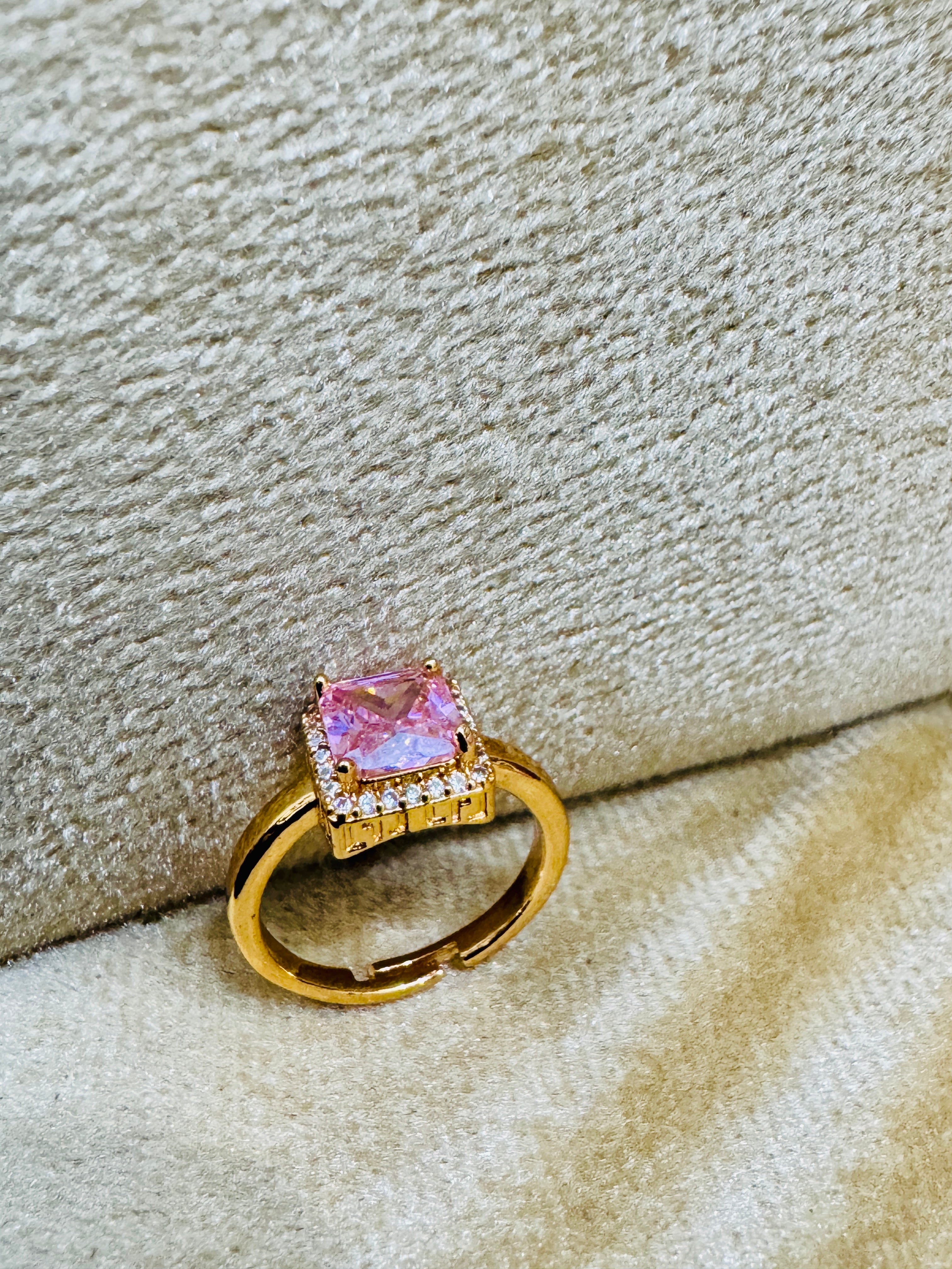 Gold Plated Pink Zircon Statement Ring – Elegant & Romantic Gift for Her