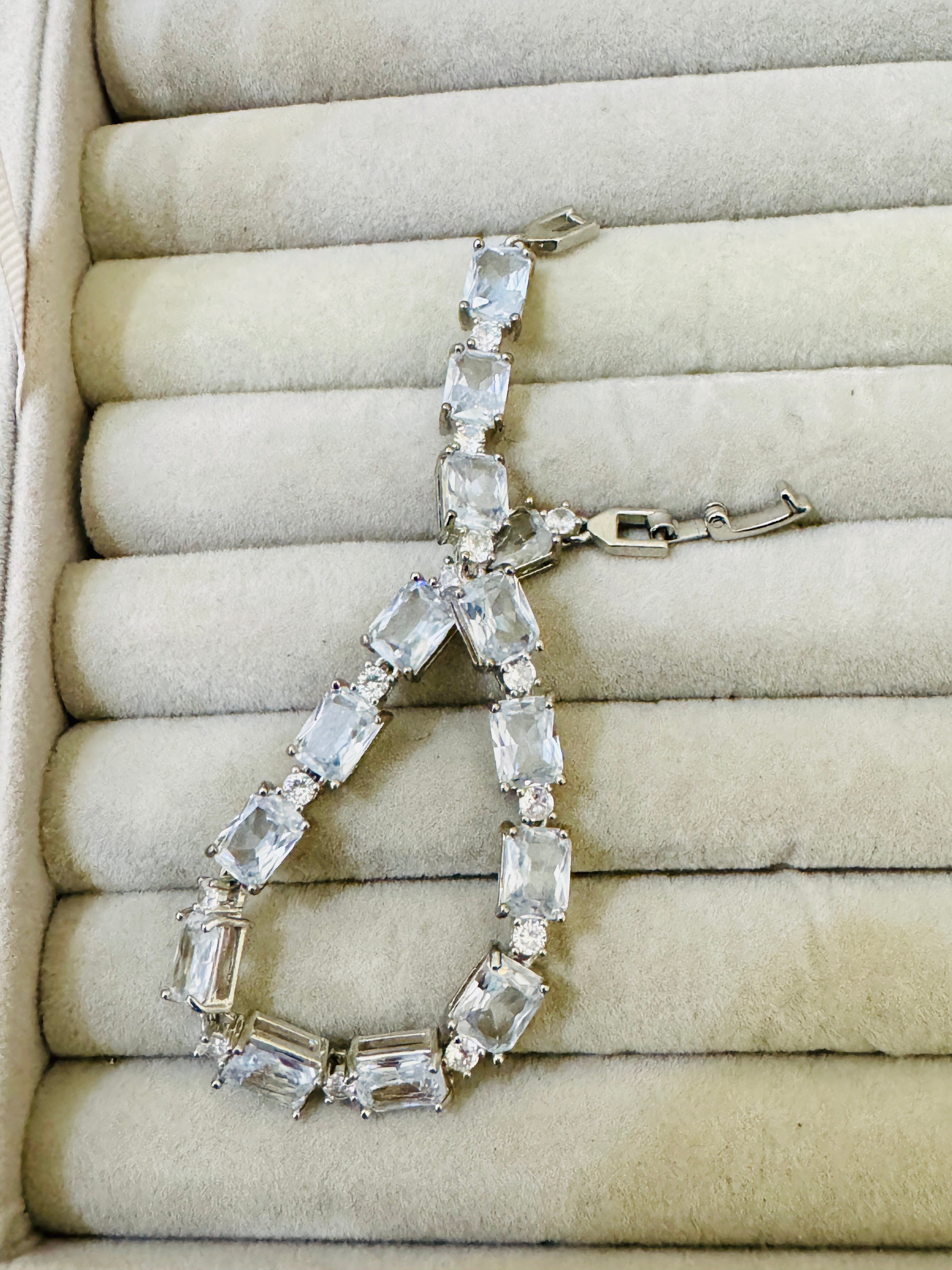 Luxury Silver-Plated Crystal Tennis Bracelet – Perfect for Bridal & Party Wear
