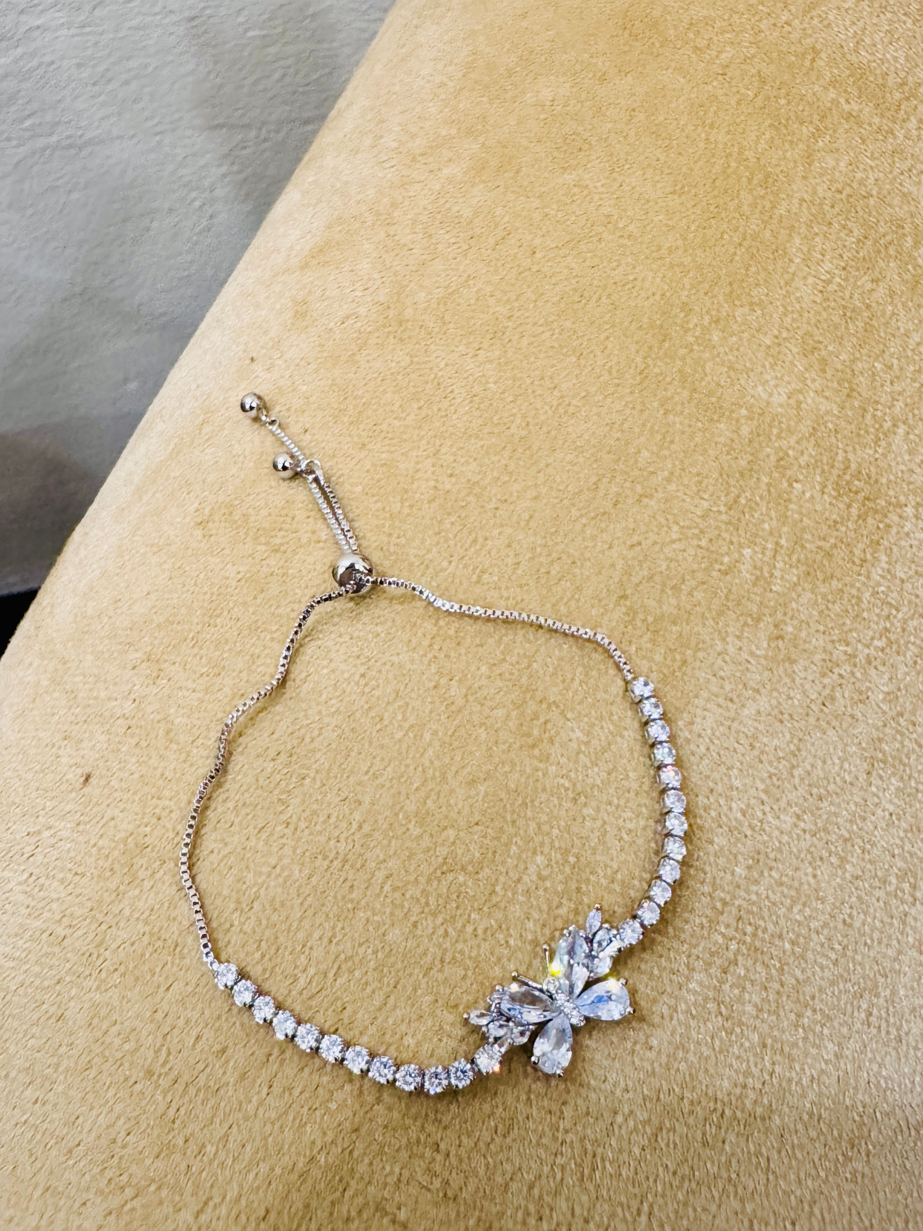 Elegant Silver-Plated Butterfly Crystal Bracelet β Perfect for Weddings & Festive Wear