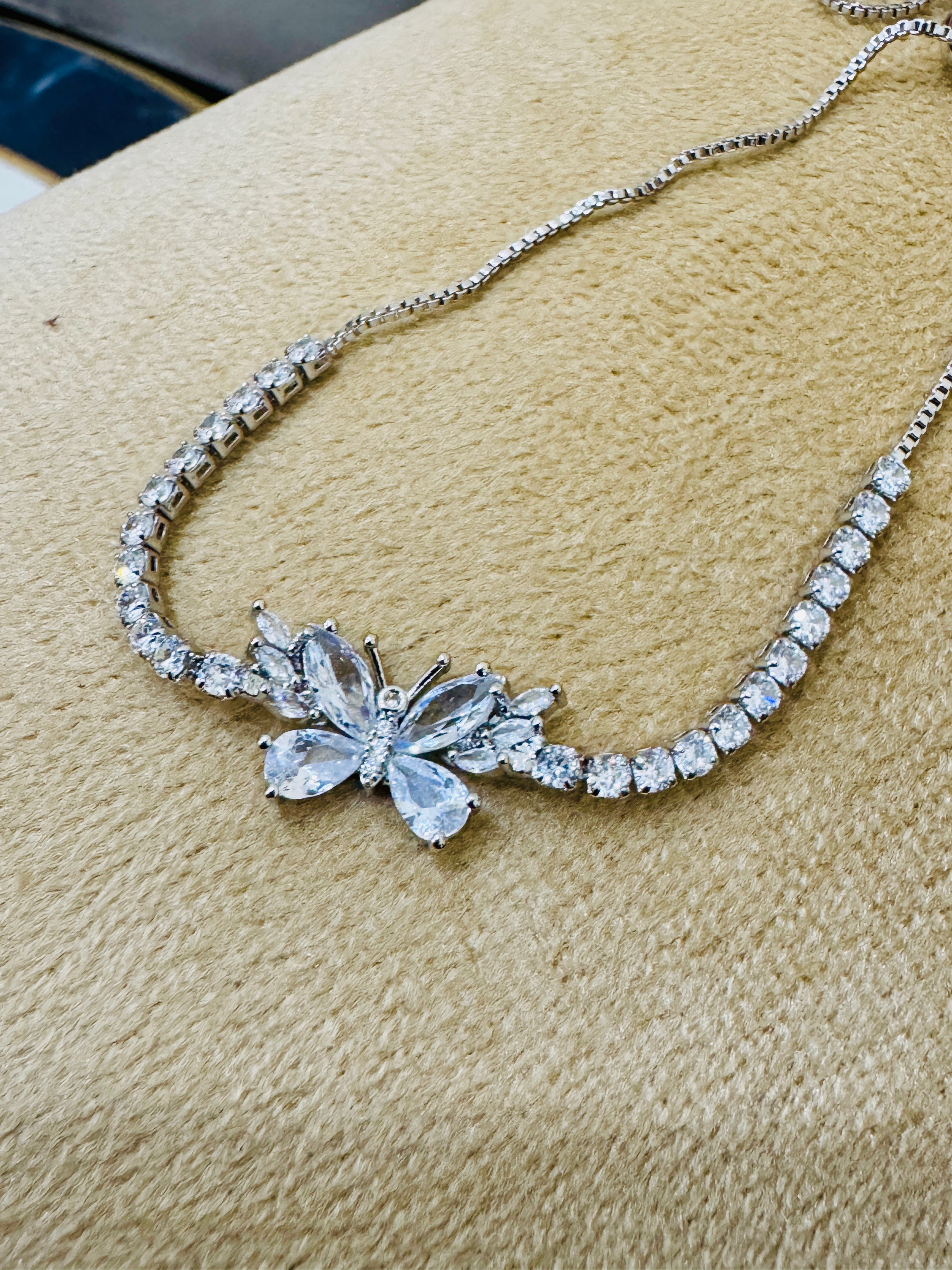 Elegant Silver-Plated Butterfly Crystal Bracelet β Perfect for Weddings & Festive Wear