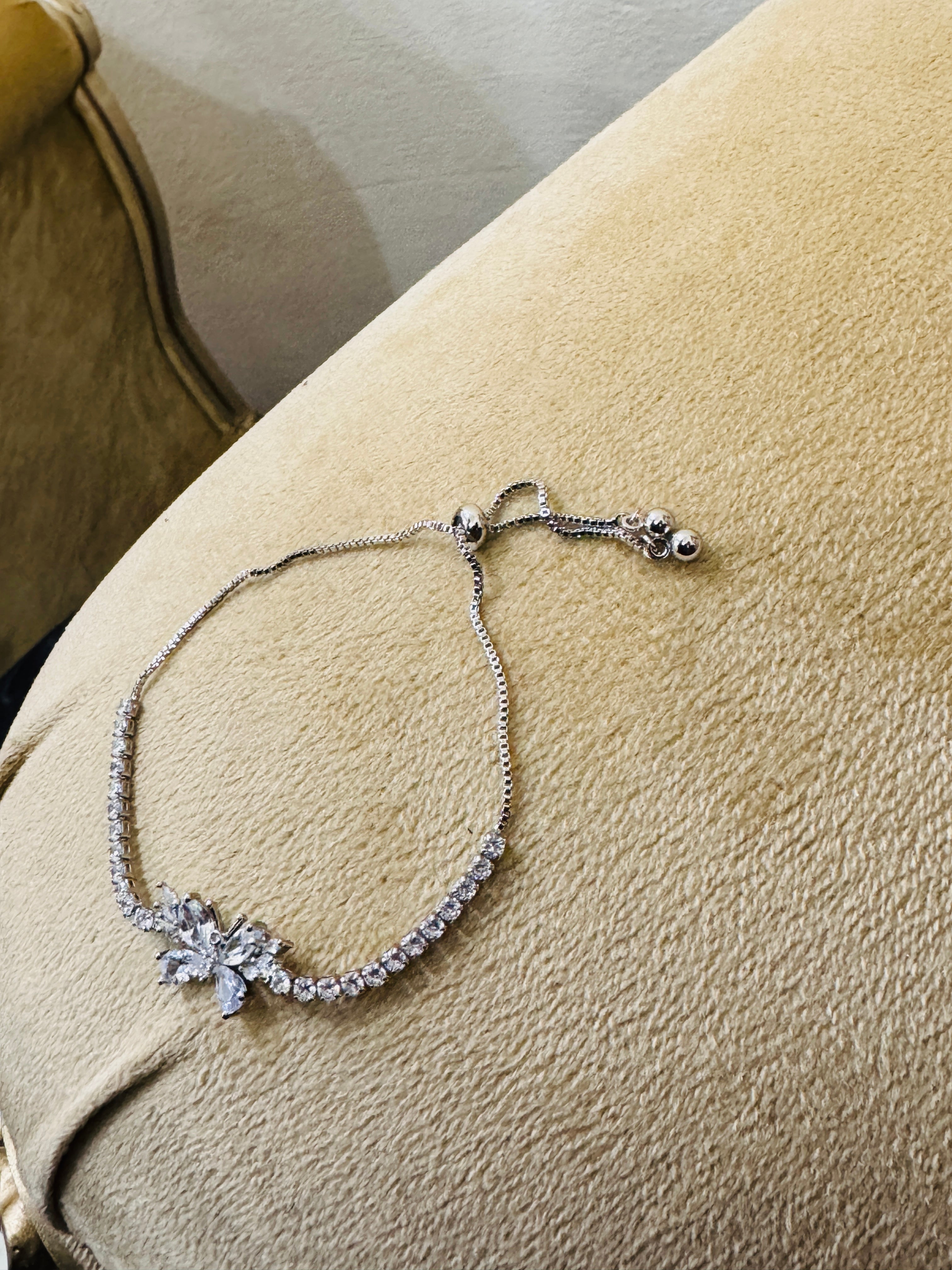 Elegant Silver-Plated Butterfly Crystal Bracelet β Perfect for Weddings & Festive Wear