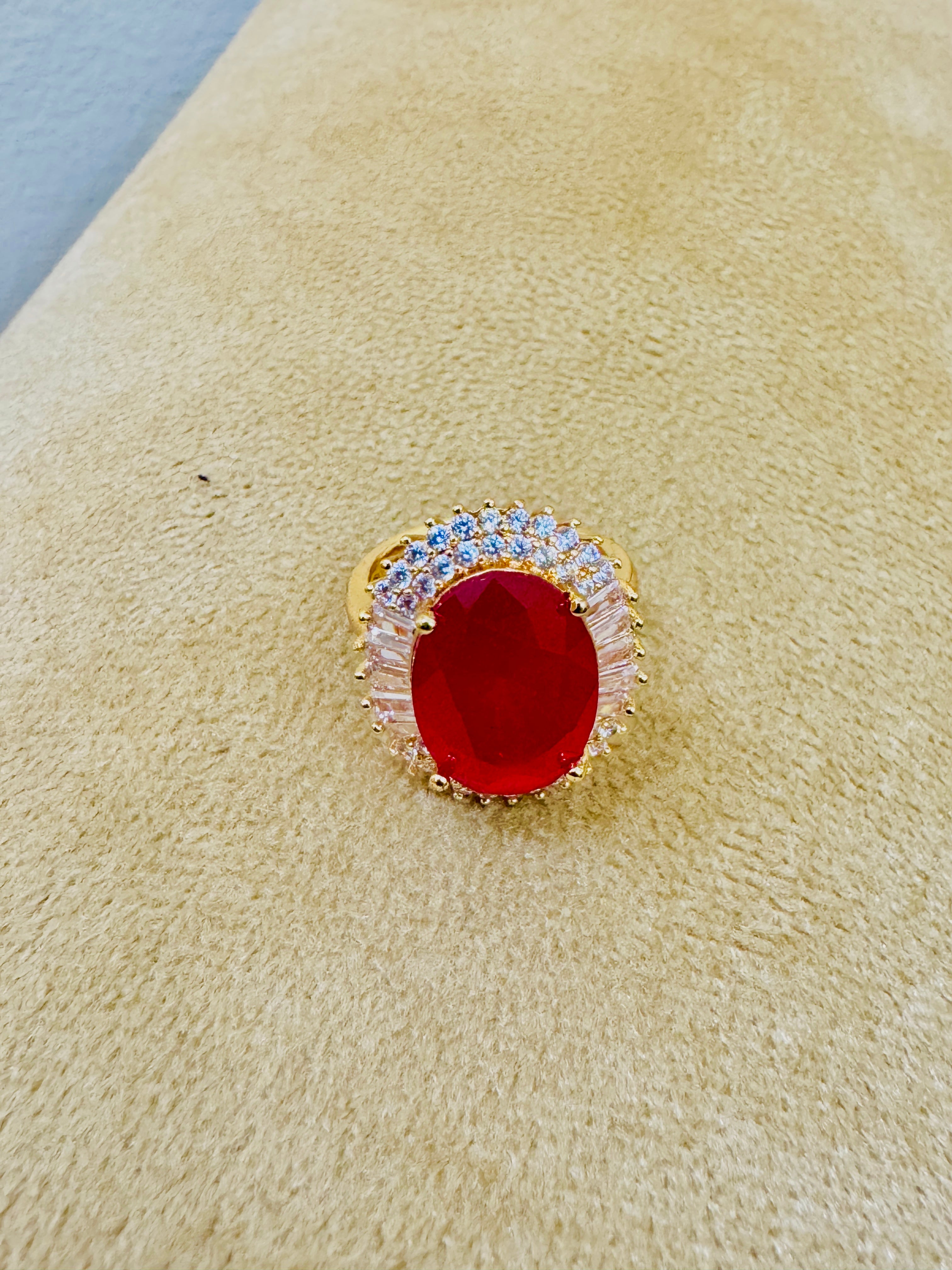 Premium Gold Plated Adjustable Ruby Ring – Handcrafted Sparkle for Festive Wear