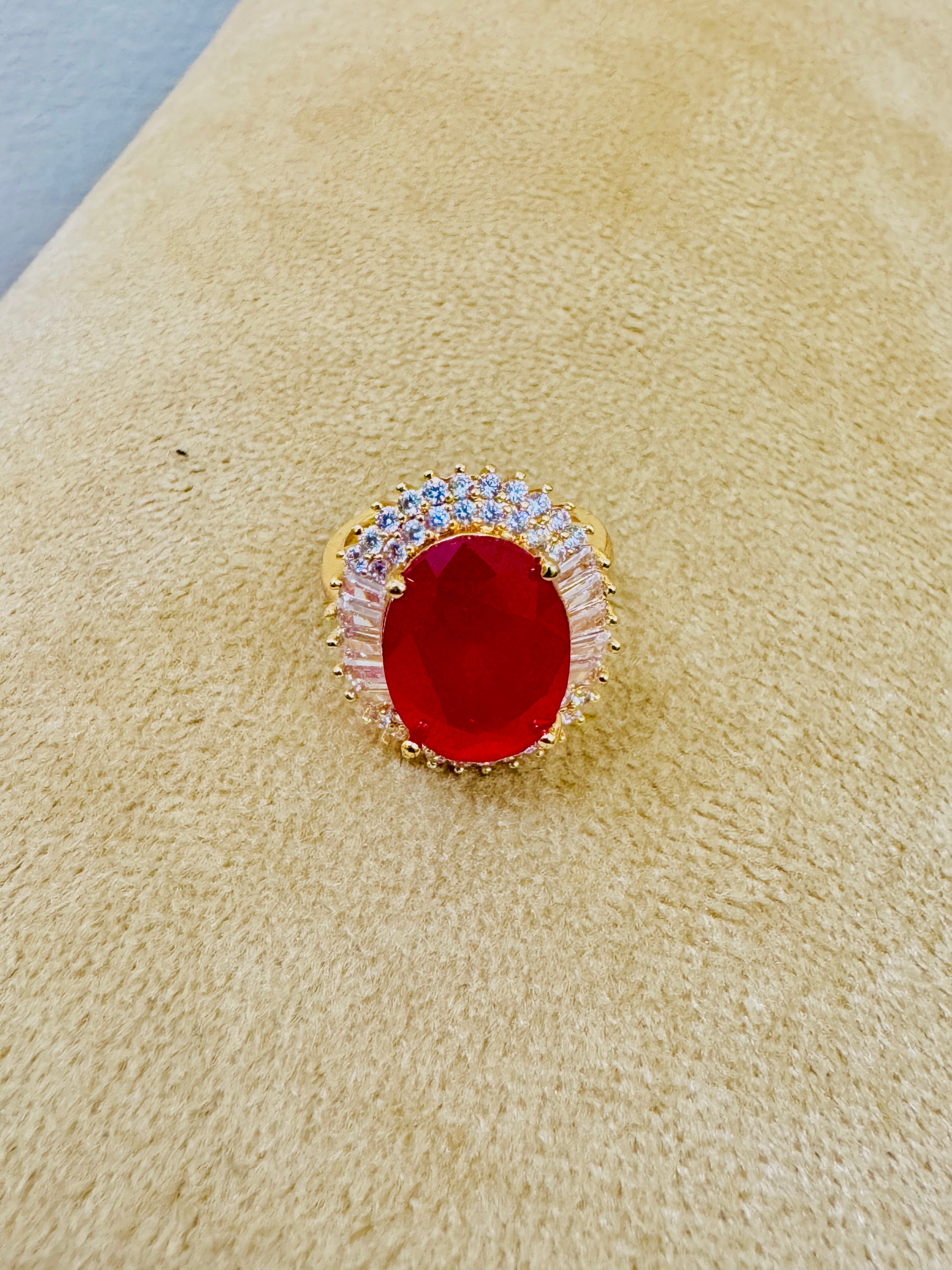 Premium Gold Plated Adjustable Ruby Ring – Handcrafted Sparkle for Festive Wear