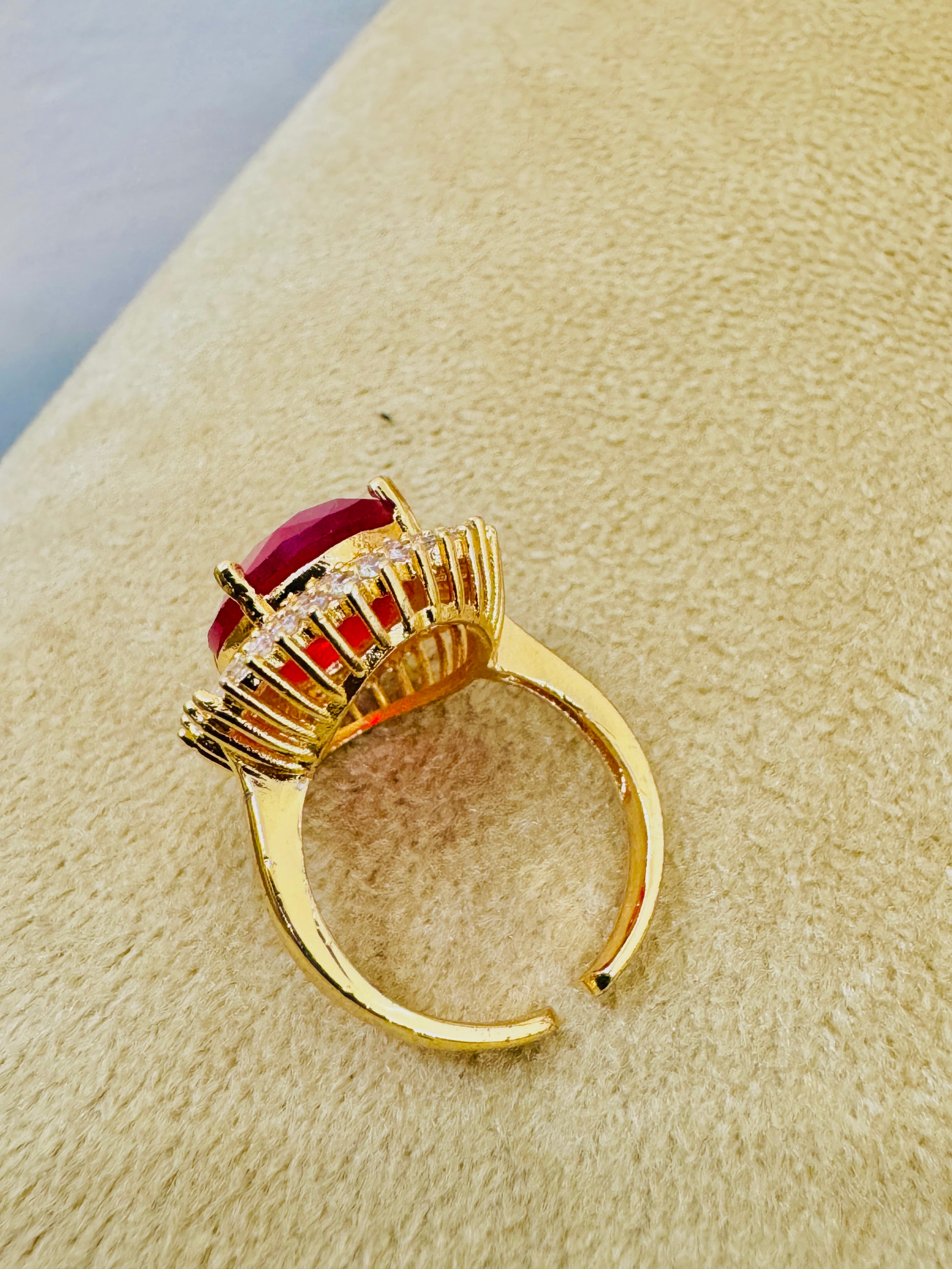 Premium Gold Plated Adjustable Ruby Ring – Handcrafted Sparkle for Festive Wear