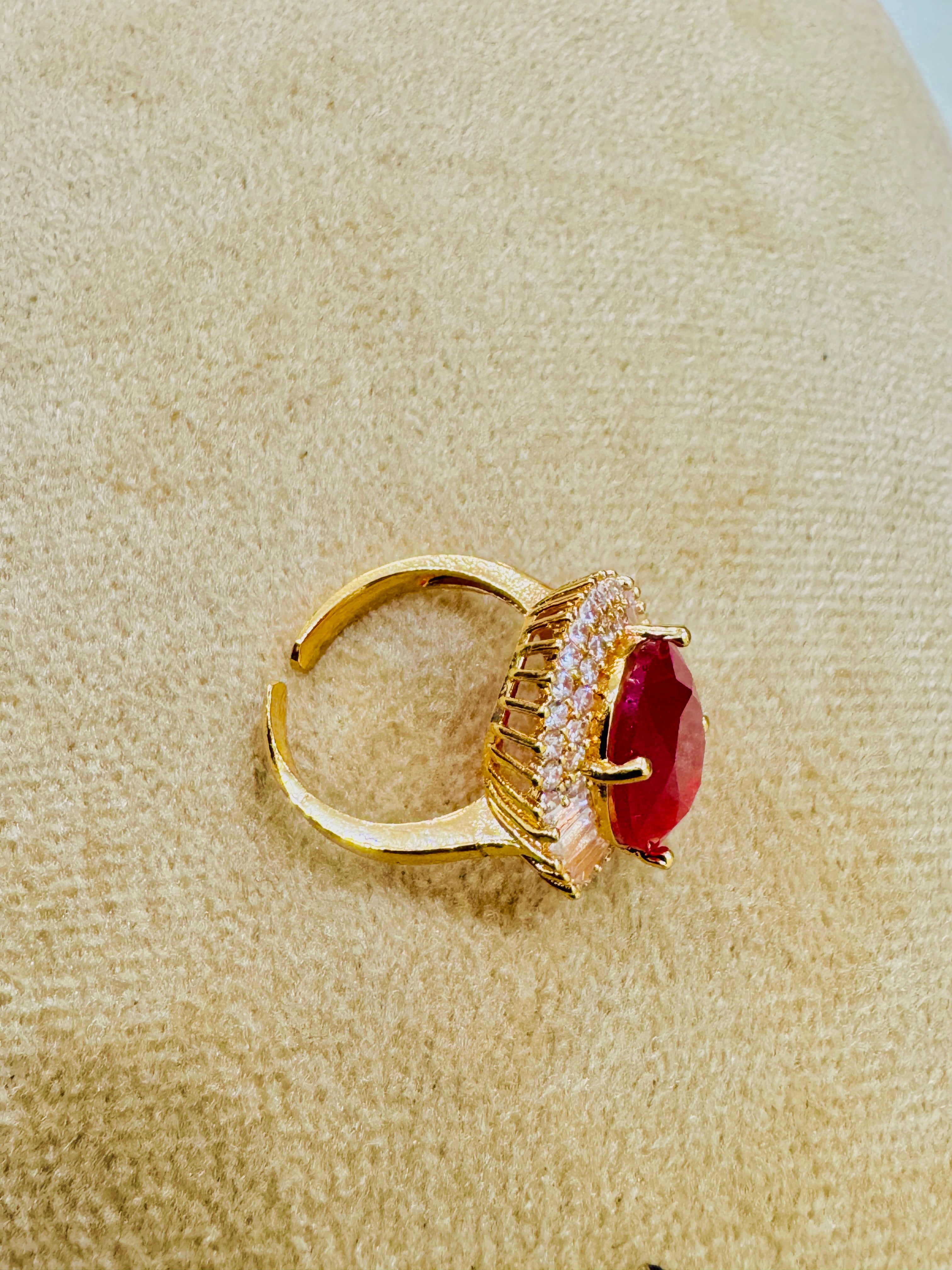 Premium Gold Plated Adjustable Ruby Ring – Handcrafted Sparkle for Festive Wear