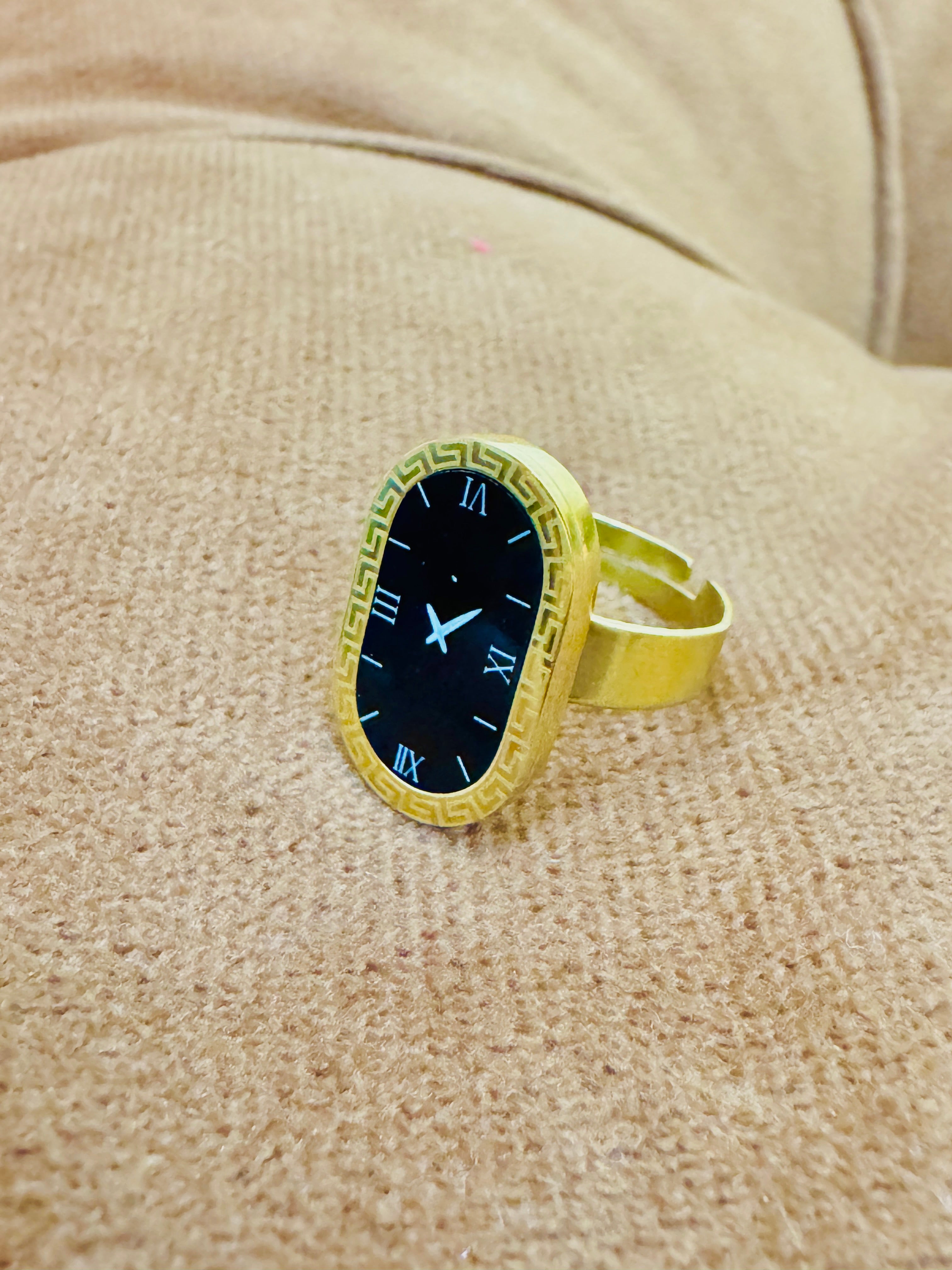 Gold Plated Adjustable Watch Dial Ring – Trendy Modern Statement Piece