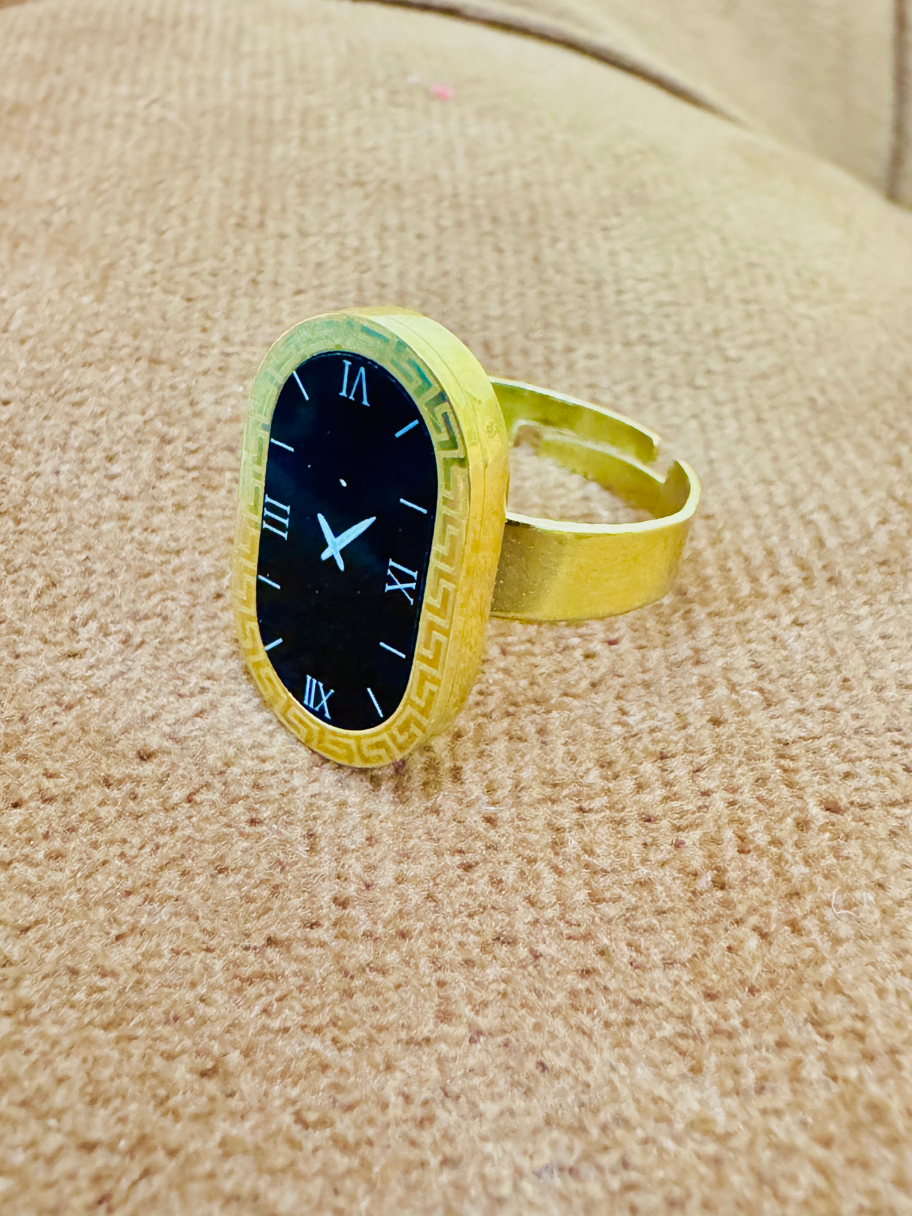 Gold Plated Adjustable Watch Dial Ring – Trendy Modern Statement Piece