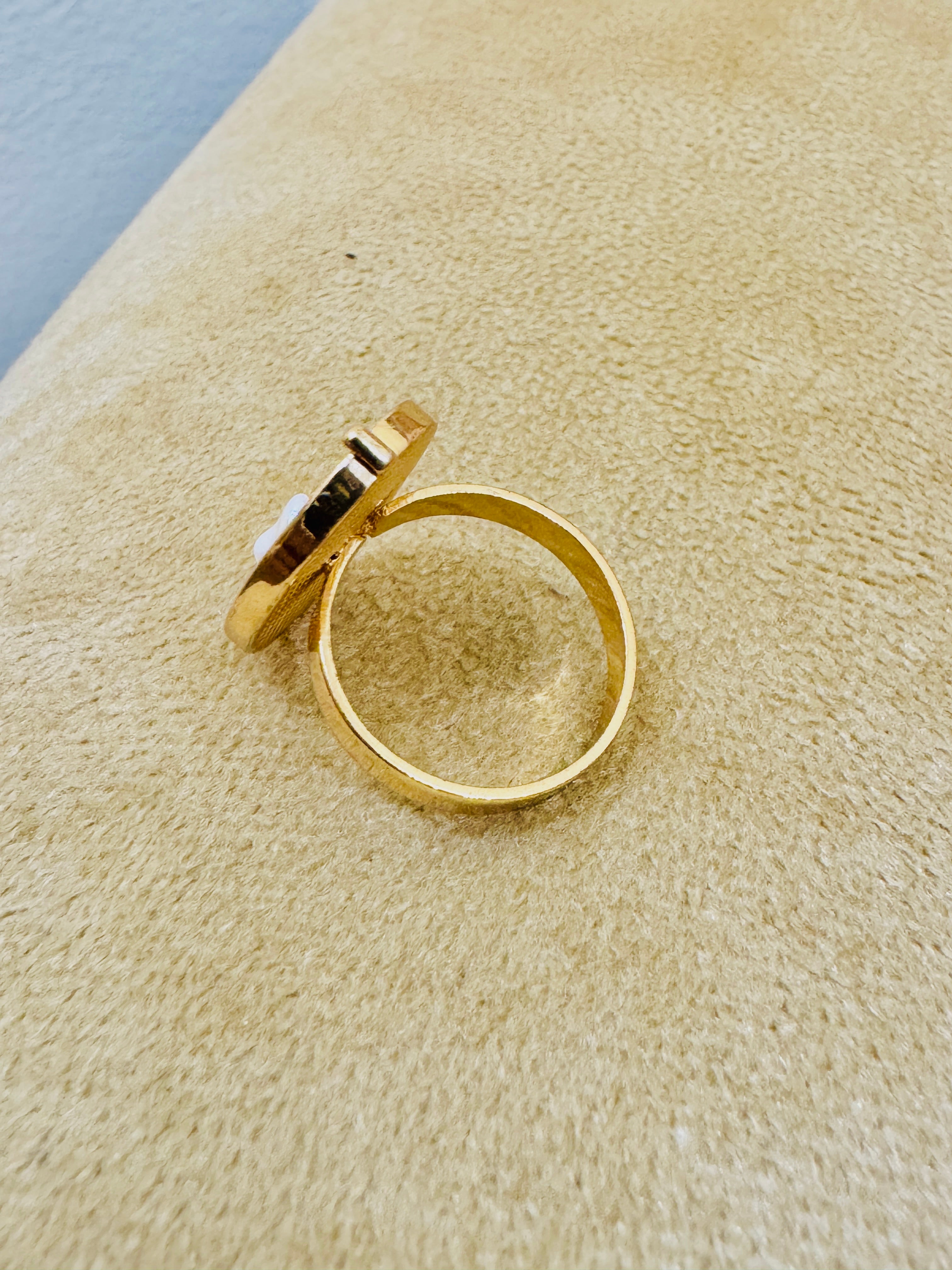 Handcrafted Gold Plated Oval Leaf Ring – Elegant Pink Enamel Adjustable Design