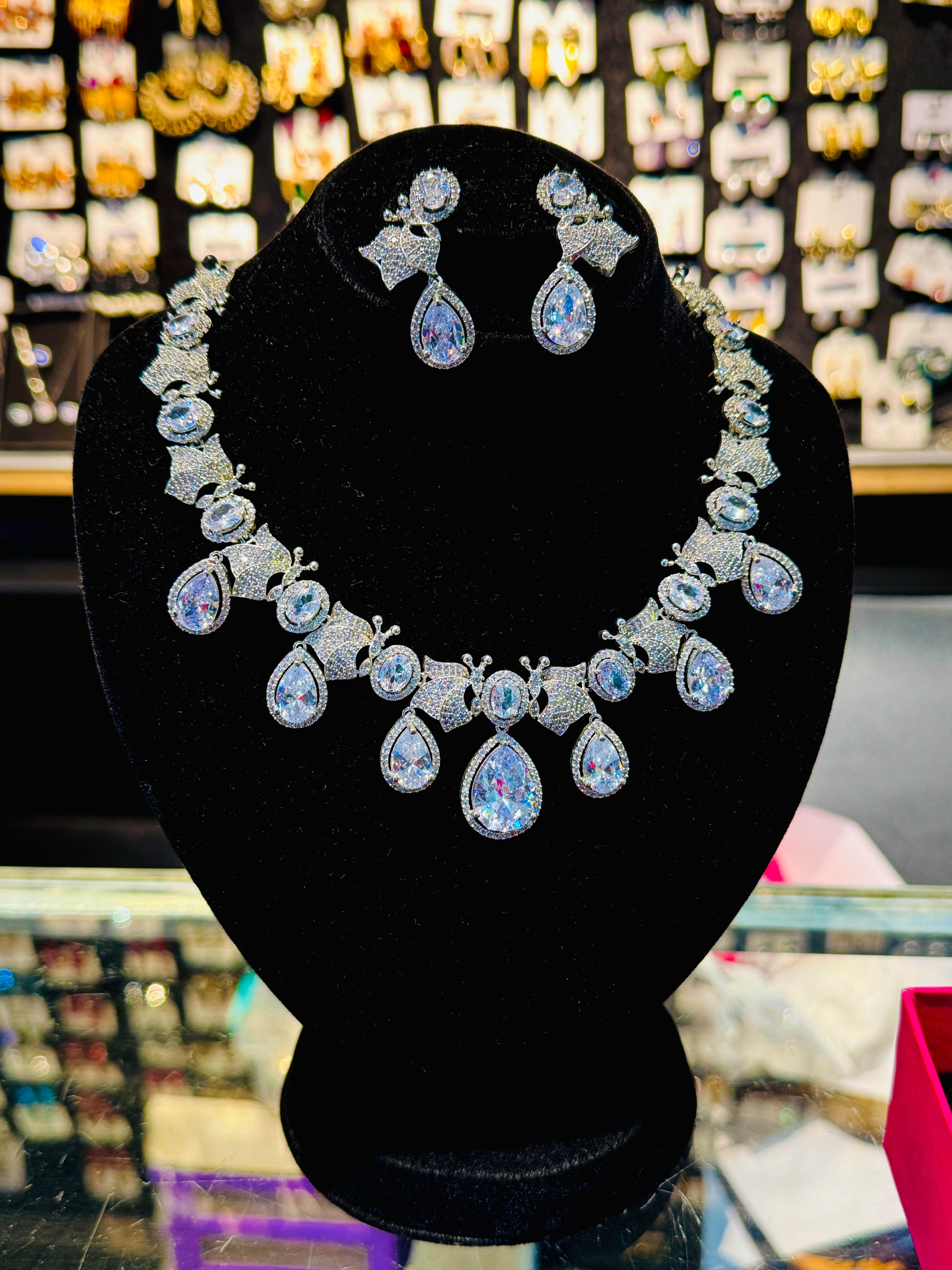 Premium Silver-Plated Bridal Necklace Set with Blue Zircon Stones – Perfect for Wedding Elegance