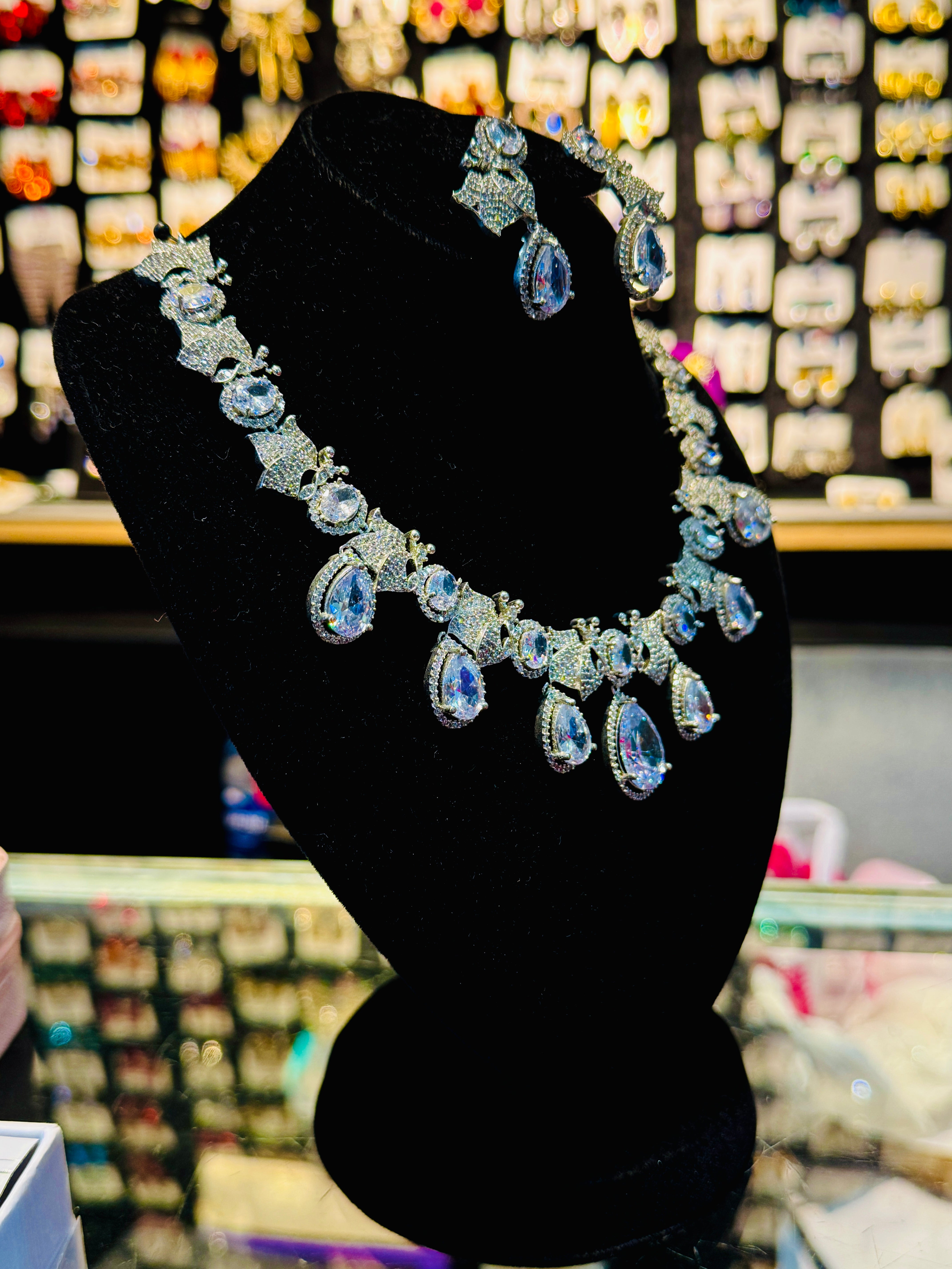 Premium Silver-Plated Bridal Necklace Set with Blue Zircon Stones – Perfect for Wedding Elegance