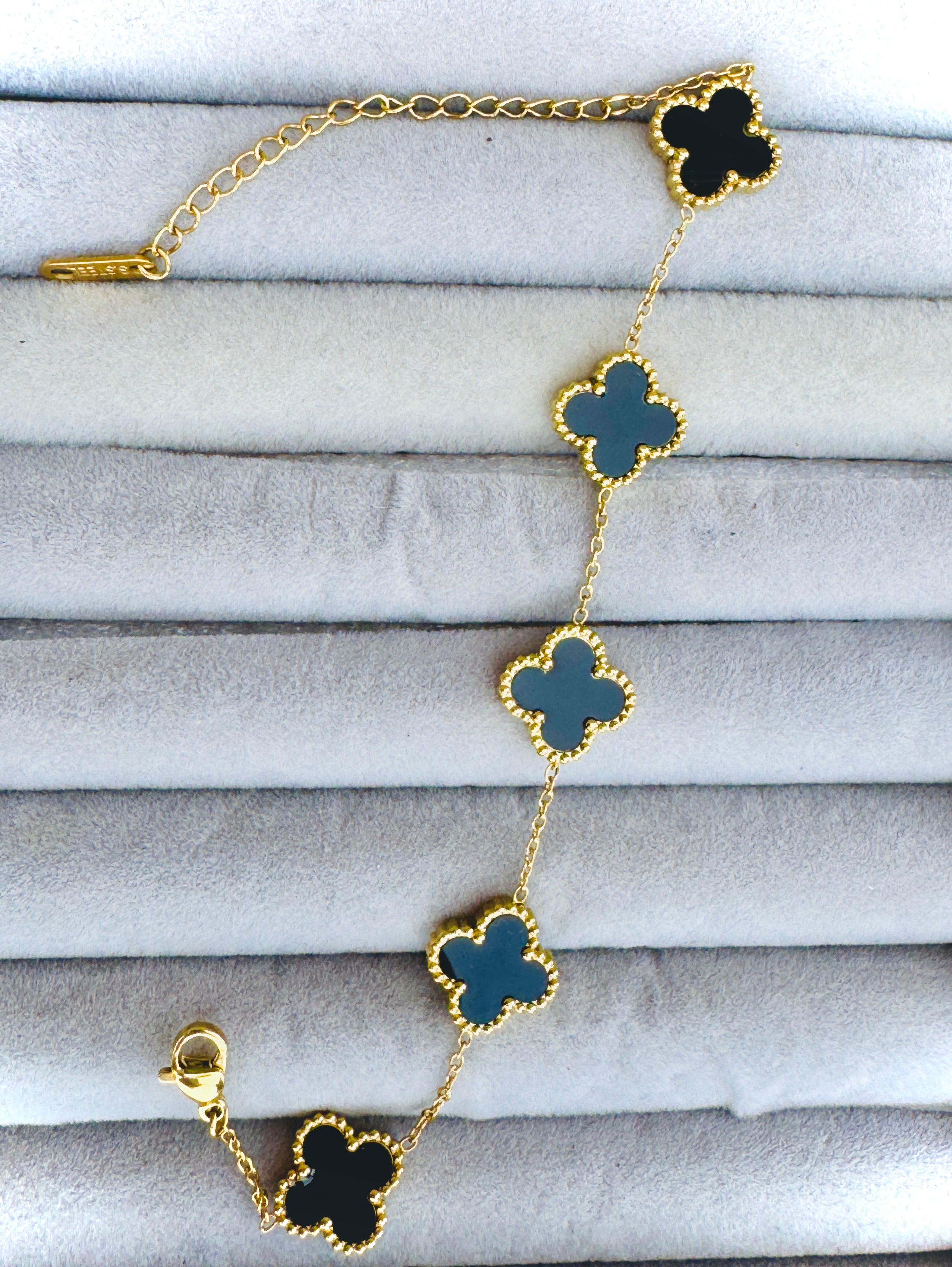 Premium Gold-Plated Black Clover Bracelet – Elegant Daily & Festive Wear