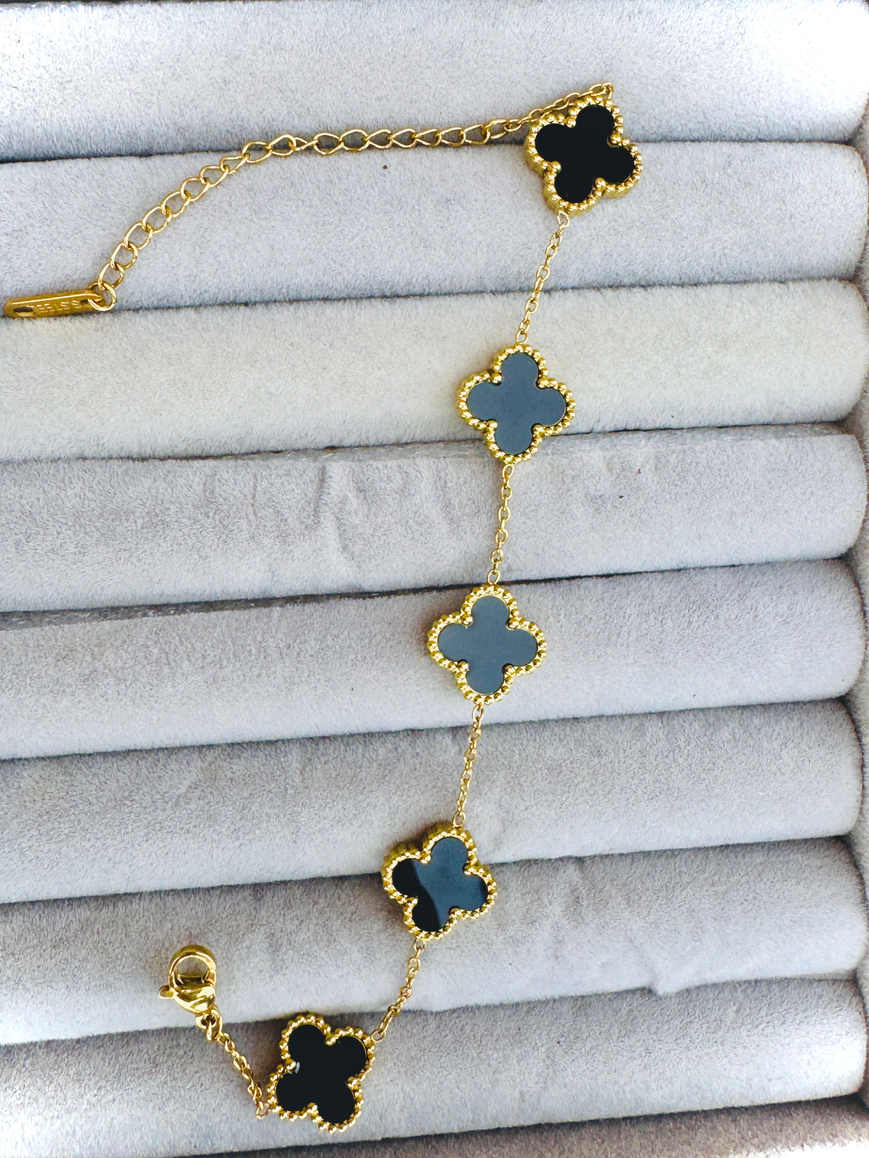 Premium Gold-Plated Black Clover Bracelet – Elegant Daily & Festive Wear