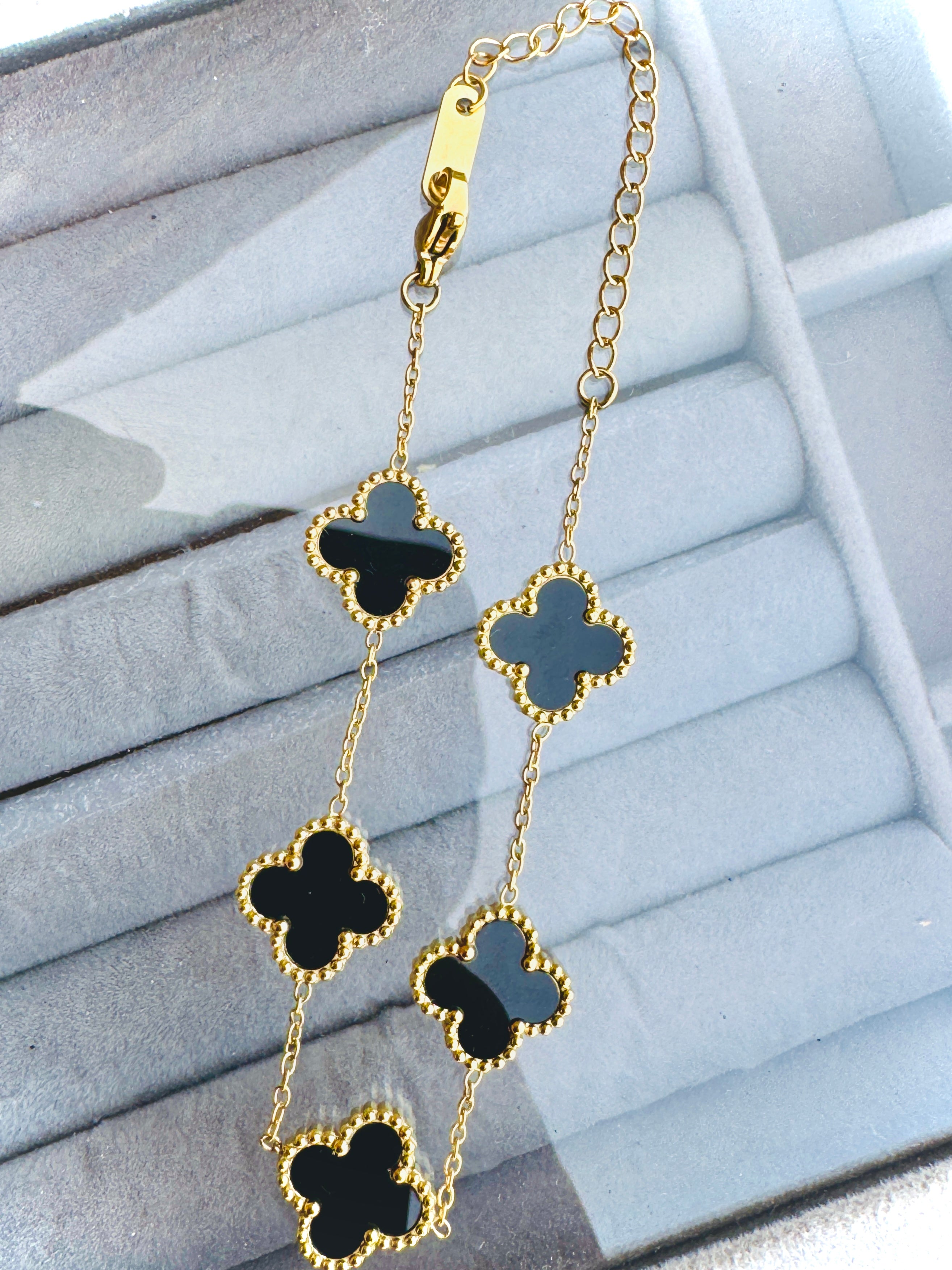 Premium Gold-Plated Black Clover Bracelet – Elegant Daily & Festive Wear