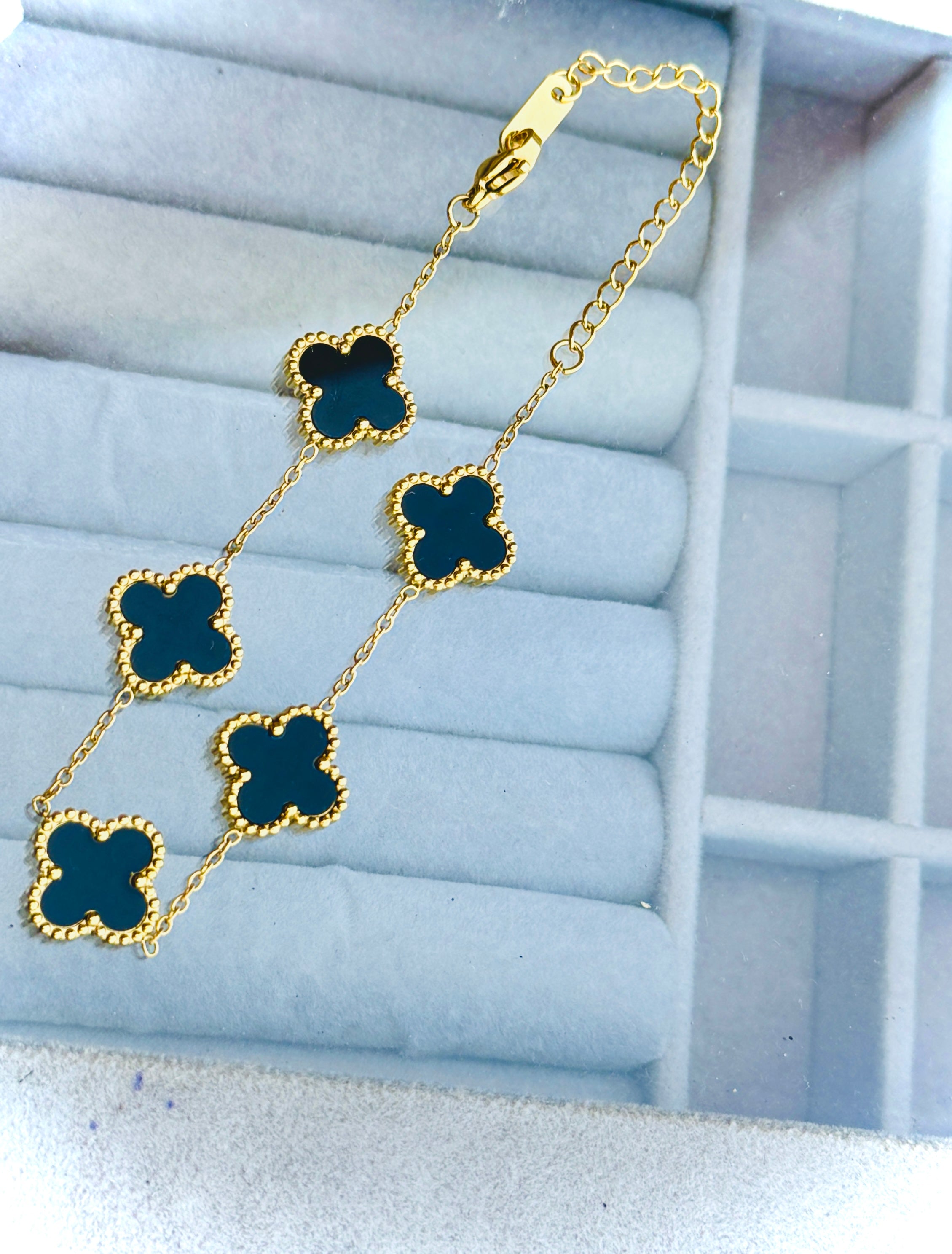 Premium Gold-Plated Black Clover Bracelet – Elegant Daily & Festive Wear