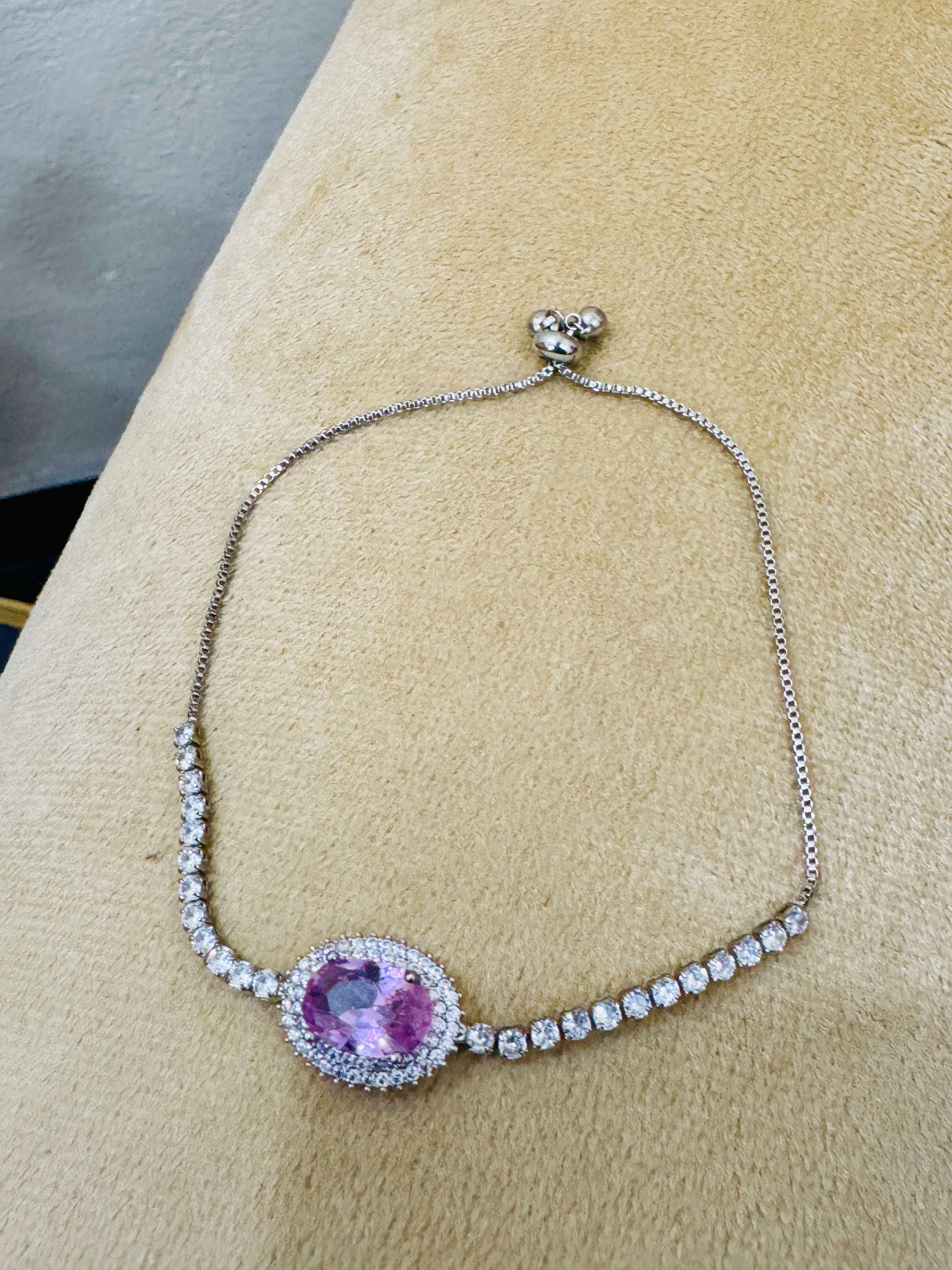 Silver-Plated Pink Crystal Bracelet – Elegant Festive & Bridal Wear