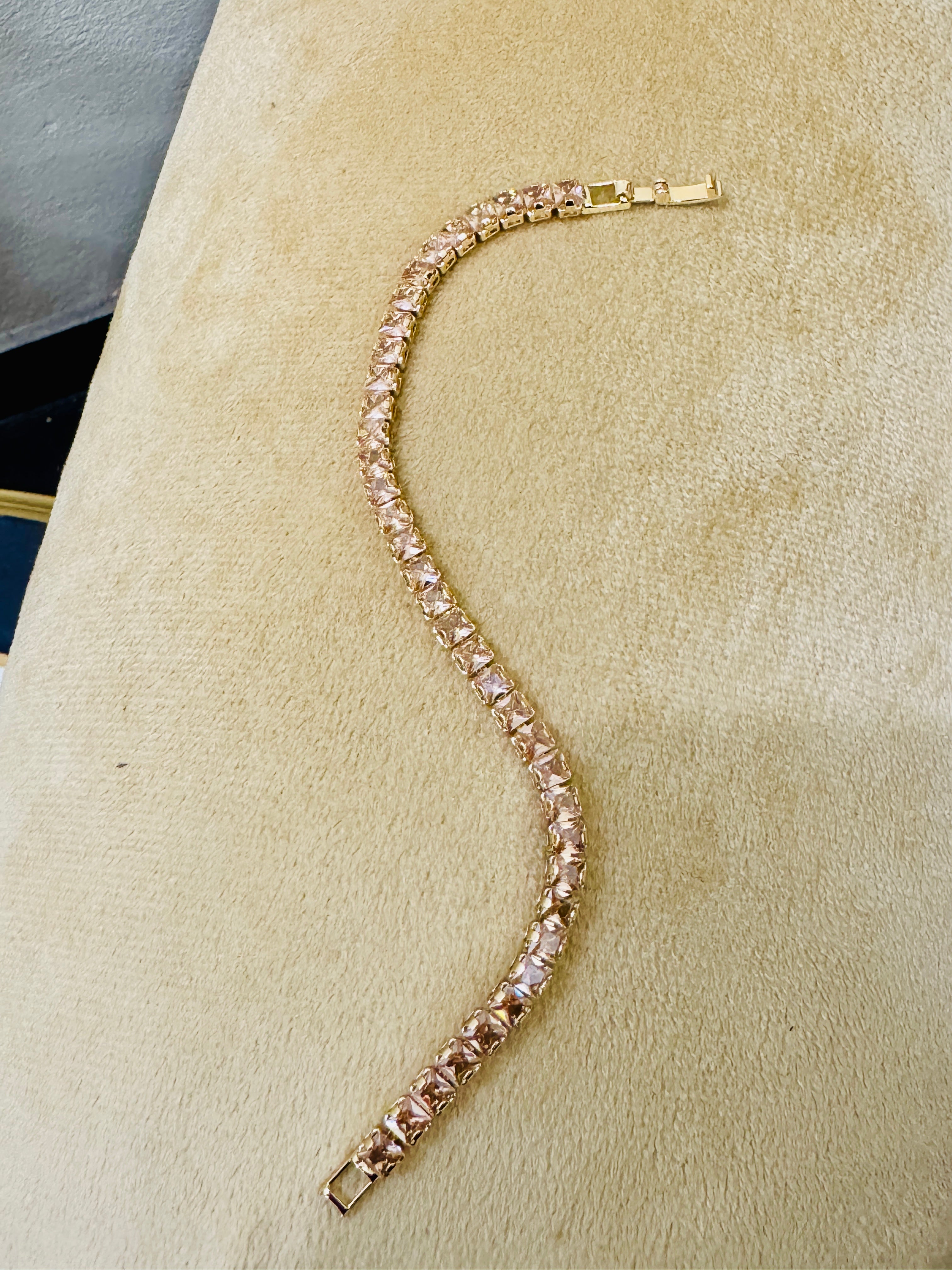 Premium Gold-Plated Crystal Tennis Bracelet – Elegant Party & Festive Wear