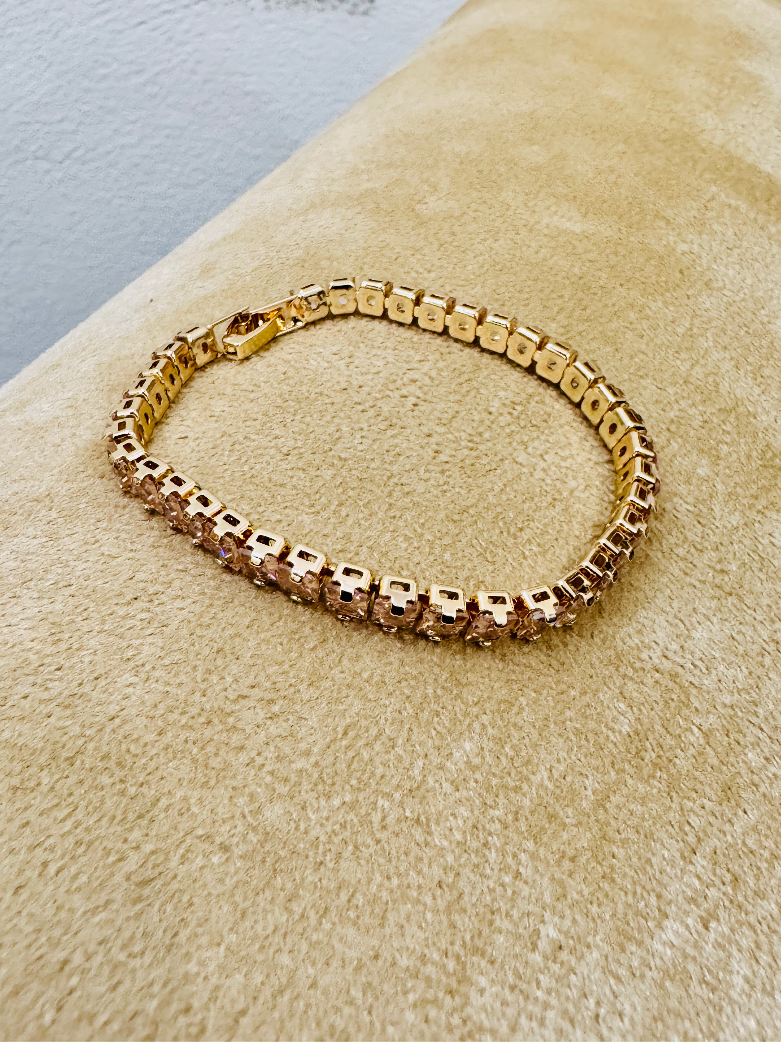 Premium Gold-Plated Crystal Tennis Bracelet – Elegant Party & Festive Wear