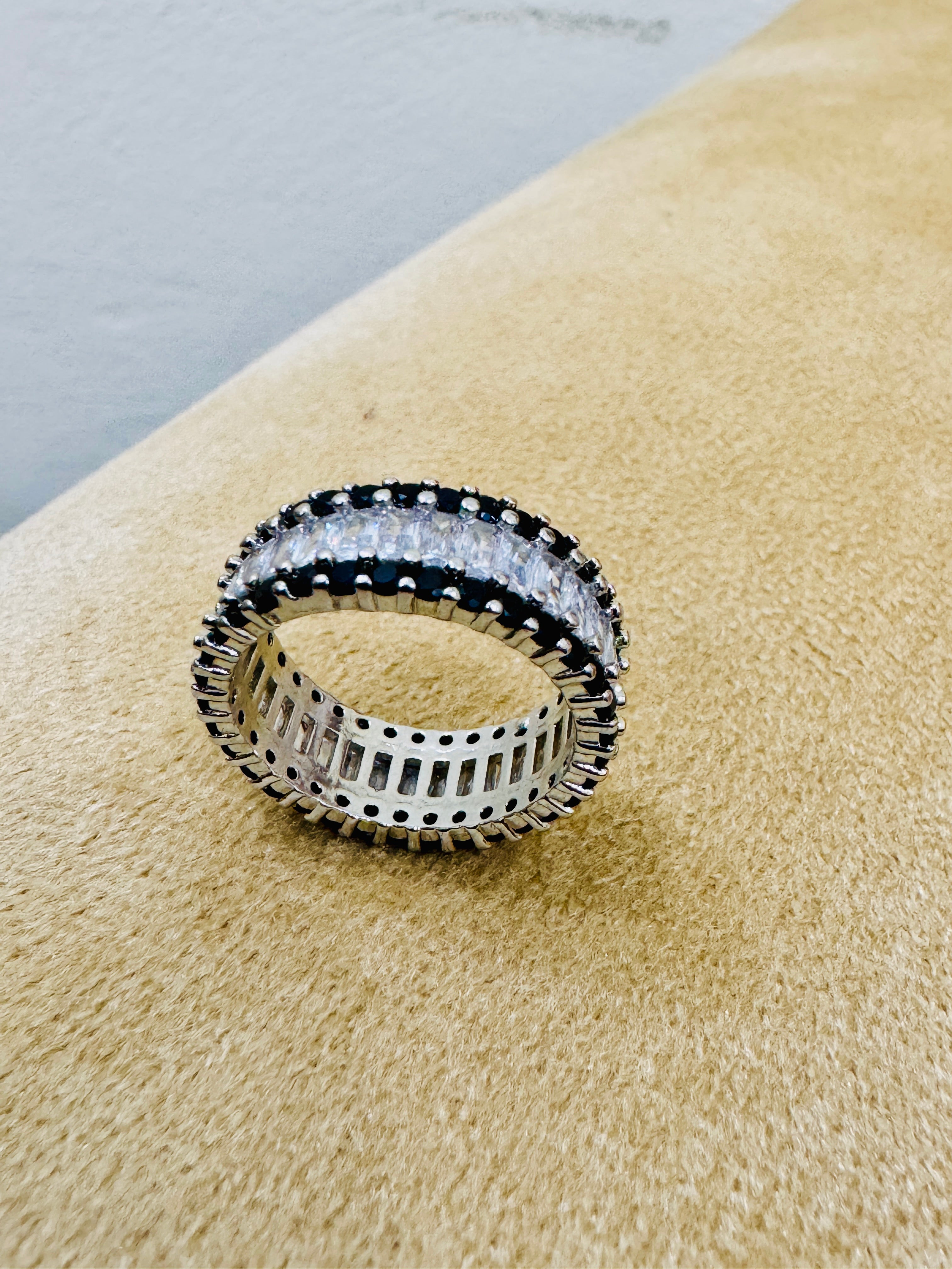 Elegant Silver Dual-Tone Eternity Ring – Premium Zircon Band for Party Wear