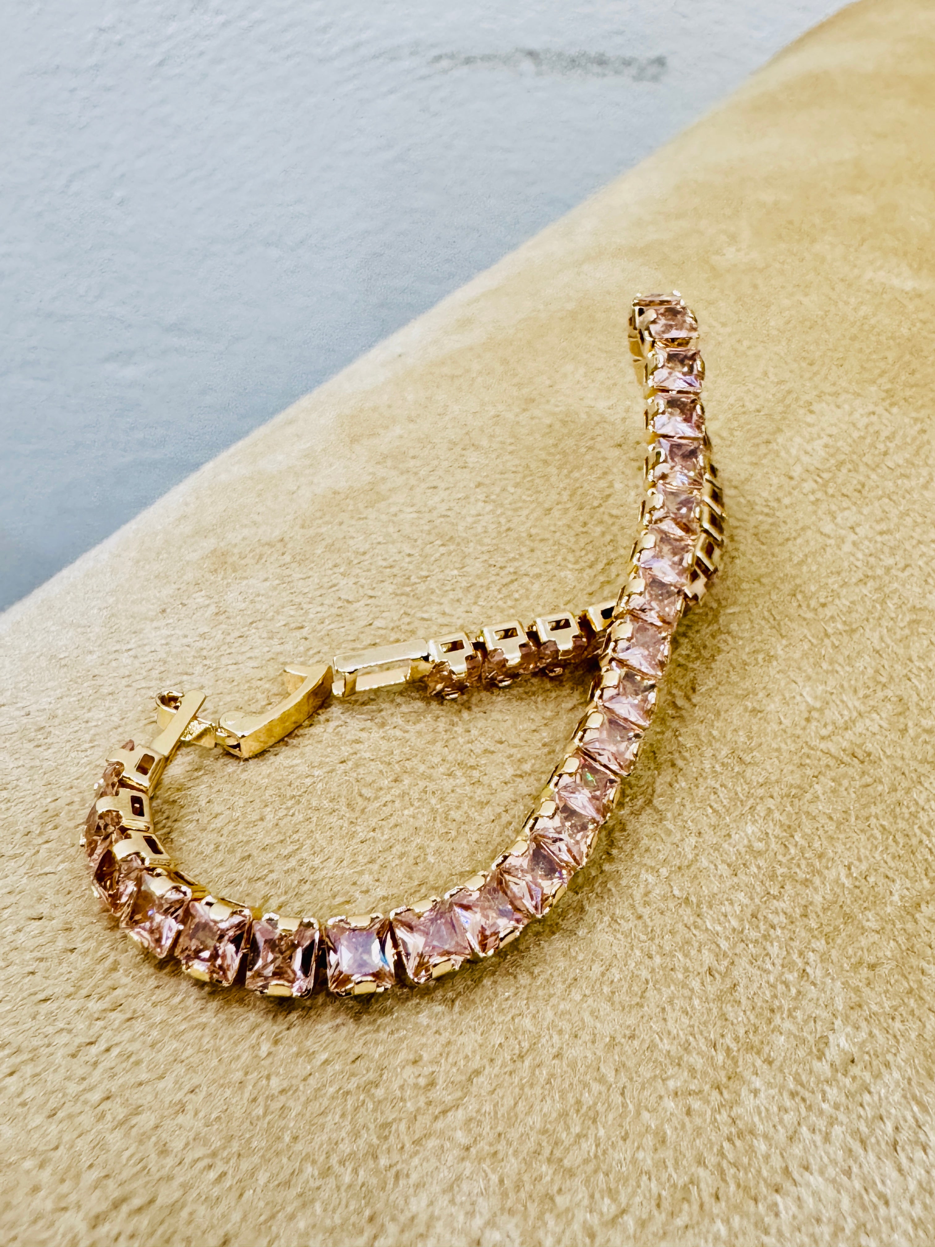 Premium Gold-Plated Crystal Tennis Bracelet – Elegant Party & Festive Wear