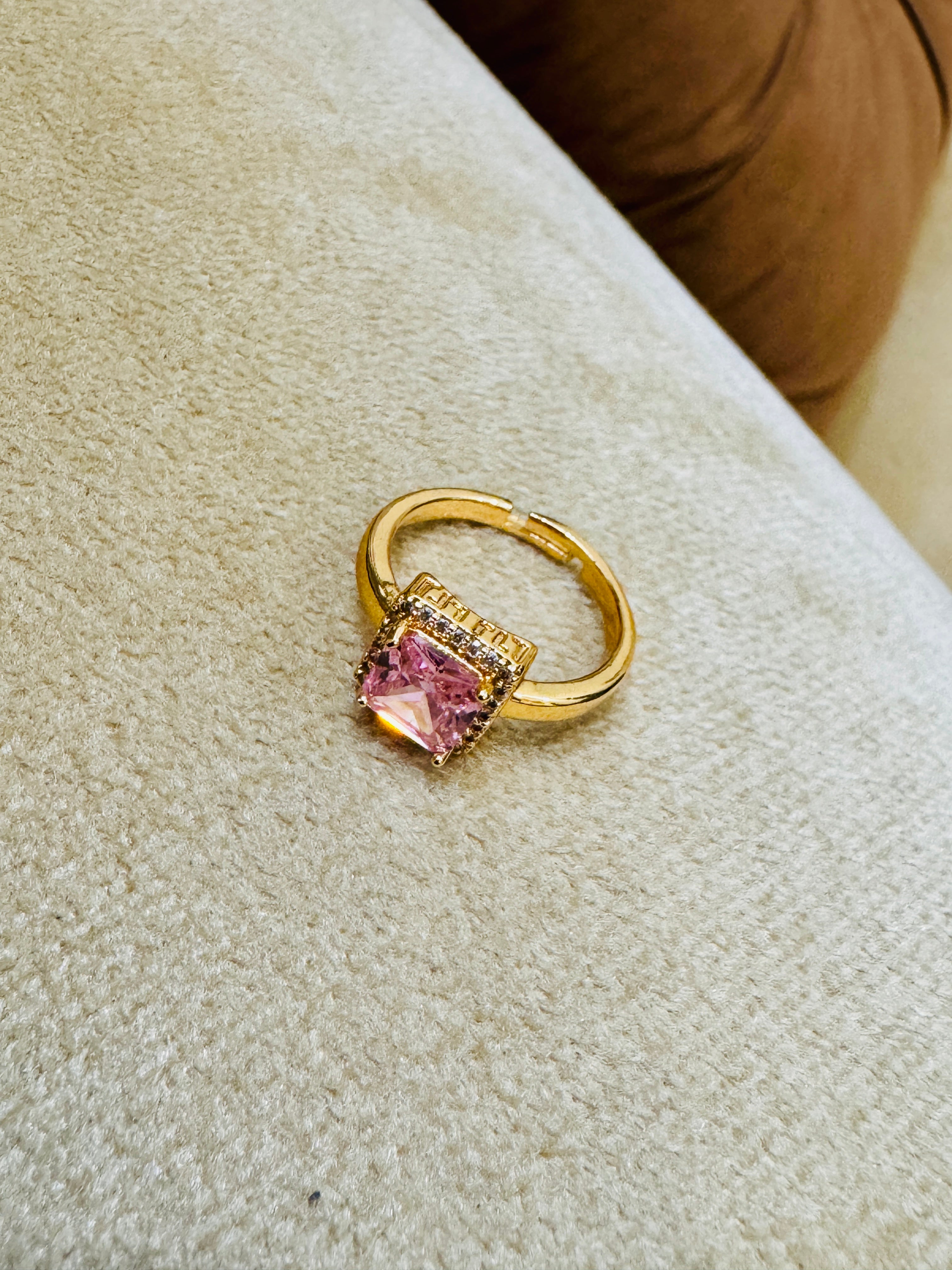 Gold Plated Pink Zircon Statement Ring – Elegant & Romantic Gift for Her
