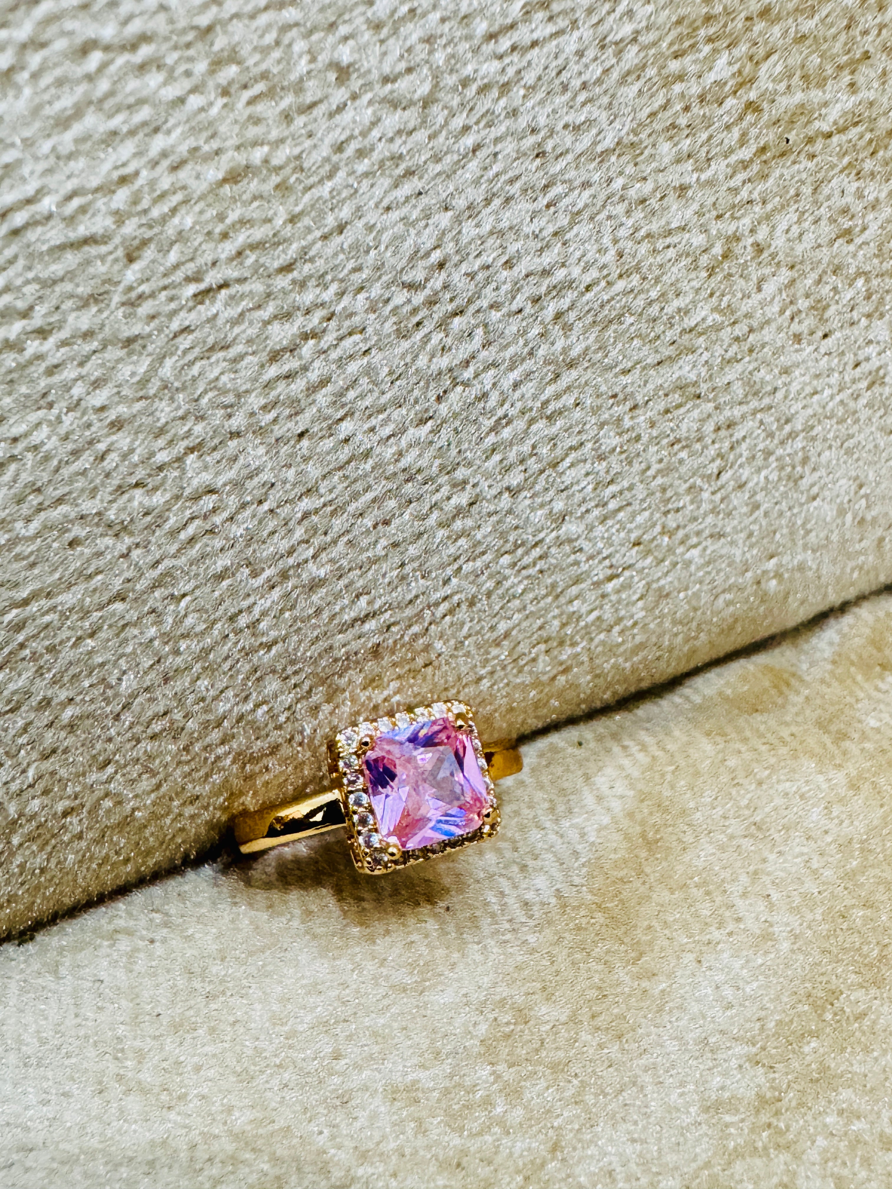 Gold Plated Pink Zircon Statement Ring – Elegant & Romantic Gift for Her