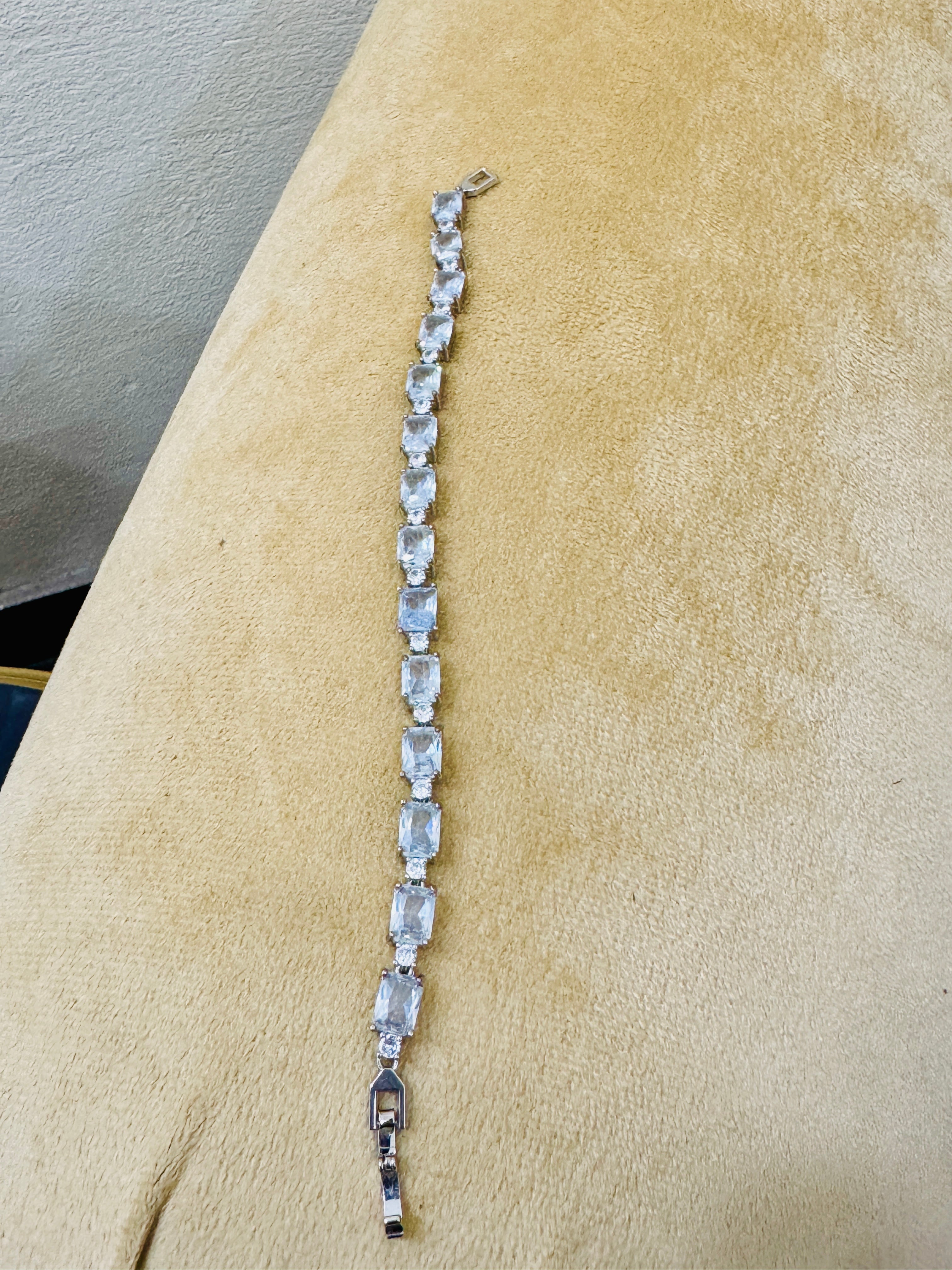 Luxury Silver-Plated Crystal Tennis Bracelet – Perfect for Bridal & Party Wear