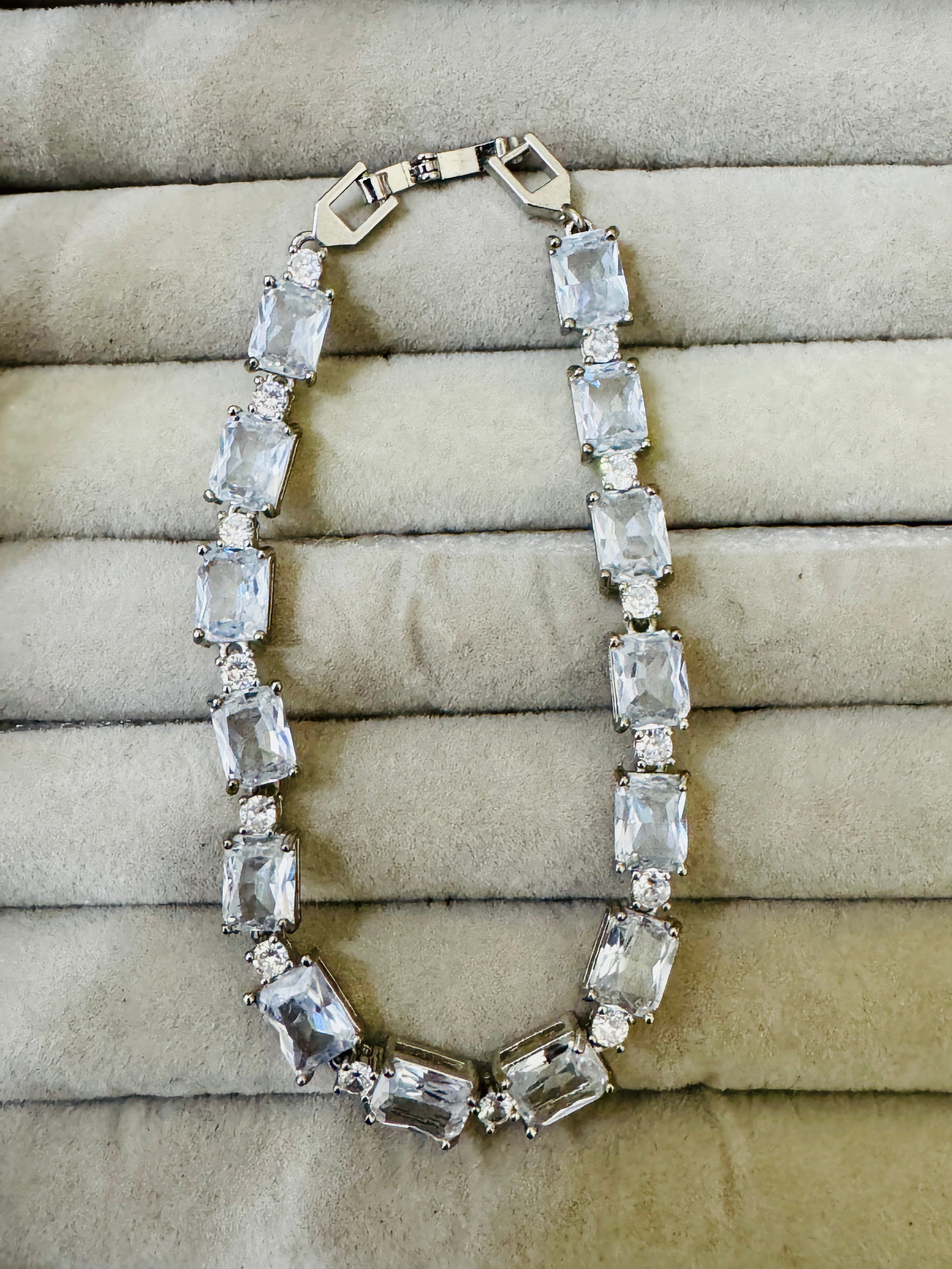 Luxury Silver-Plated Crystal Tennis Bracelet – Perfect for Bridal & Party Wear