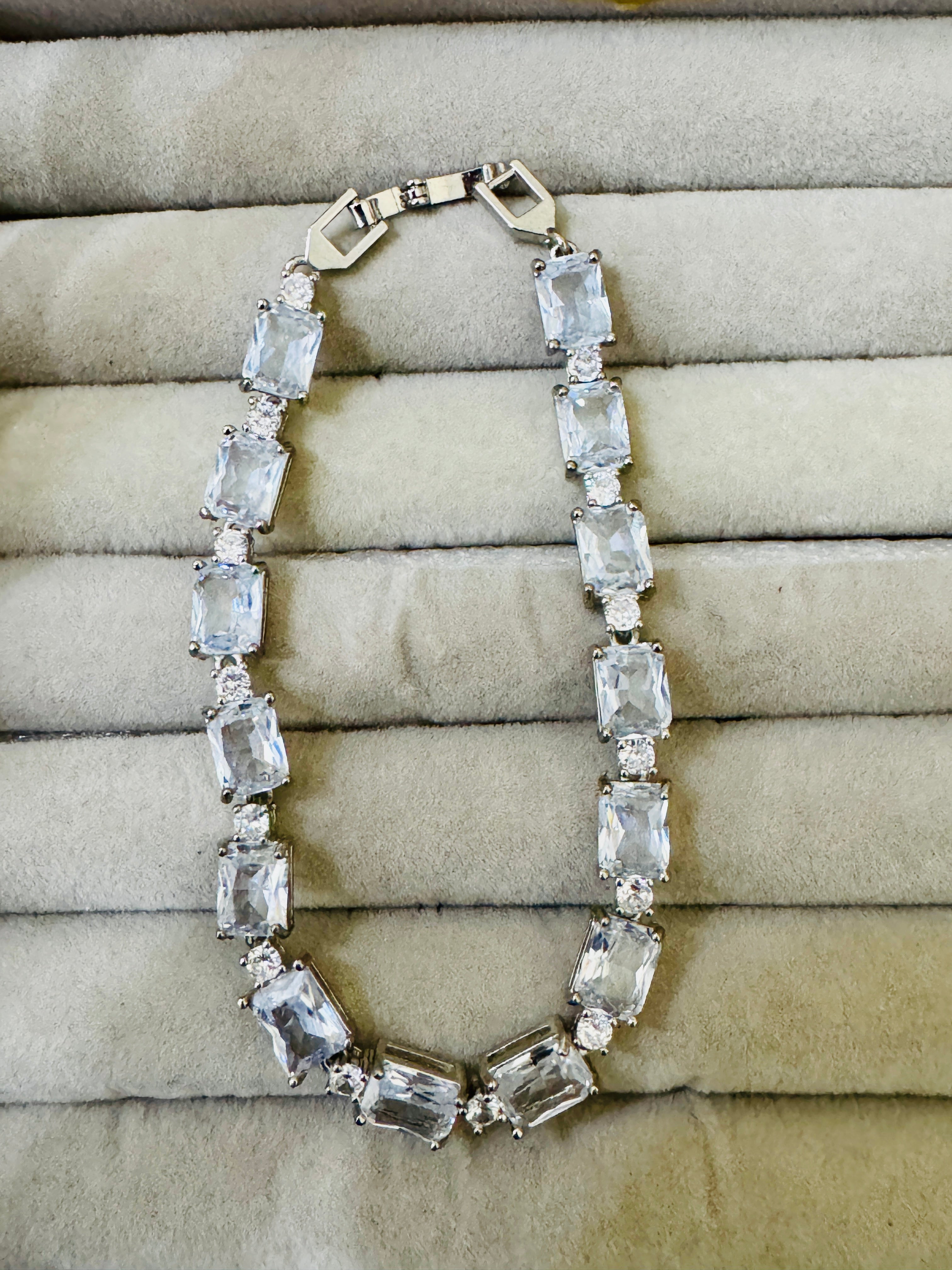 Luxury Silver-Plated Crystal Tennis Bracelet – Perfect for Bridal & Party Wear