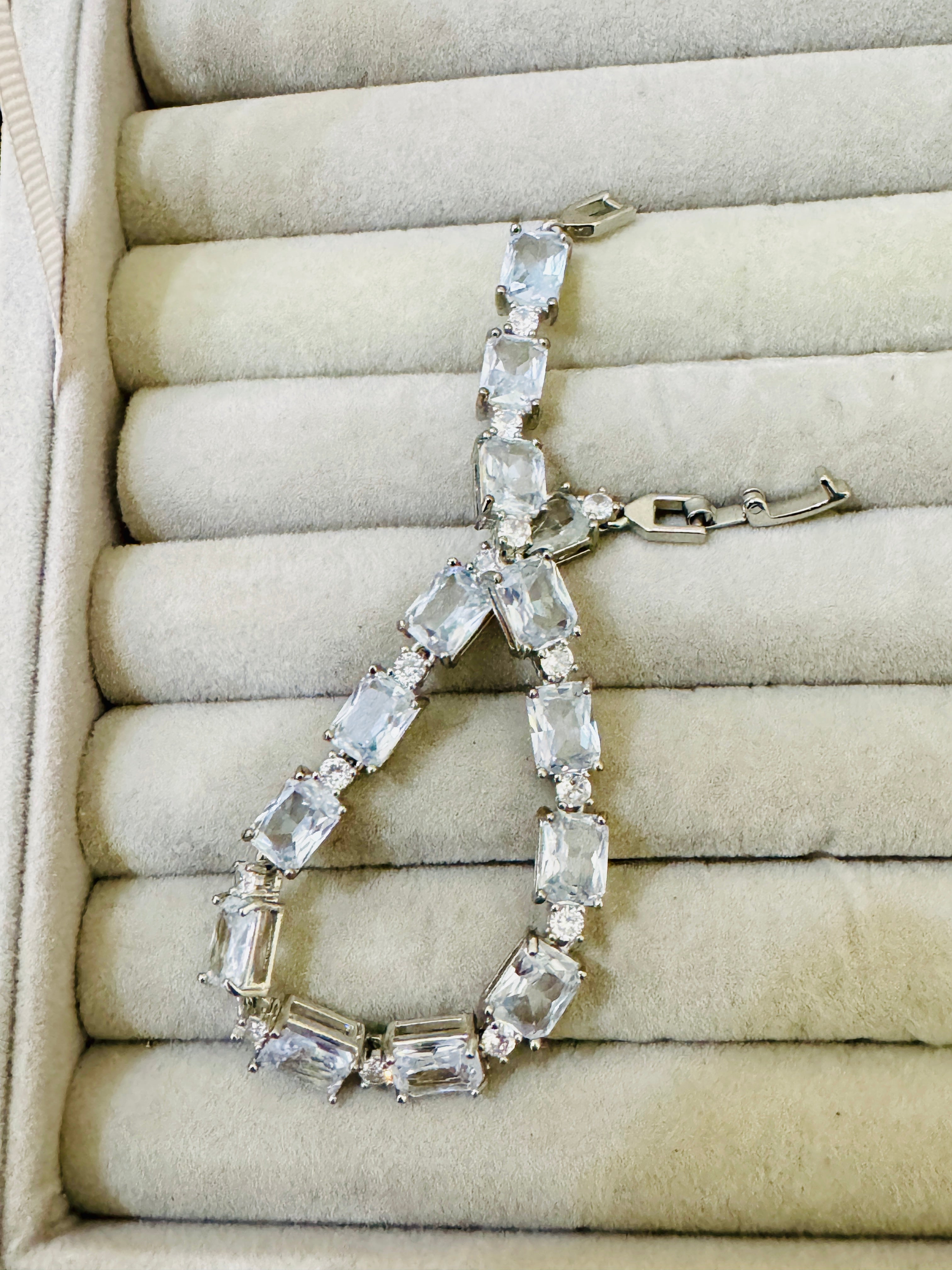 Luxury Silver-Plated Crystal Tennis Bracelet – Perfect for Bridal & Party Wear