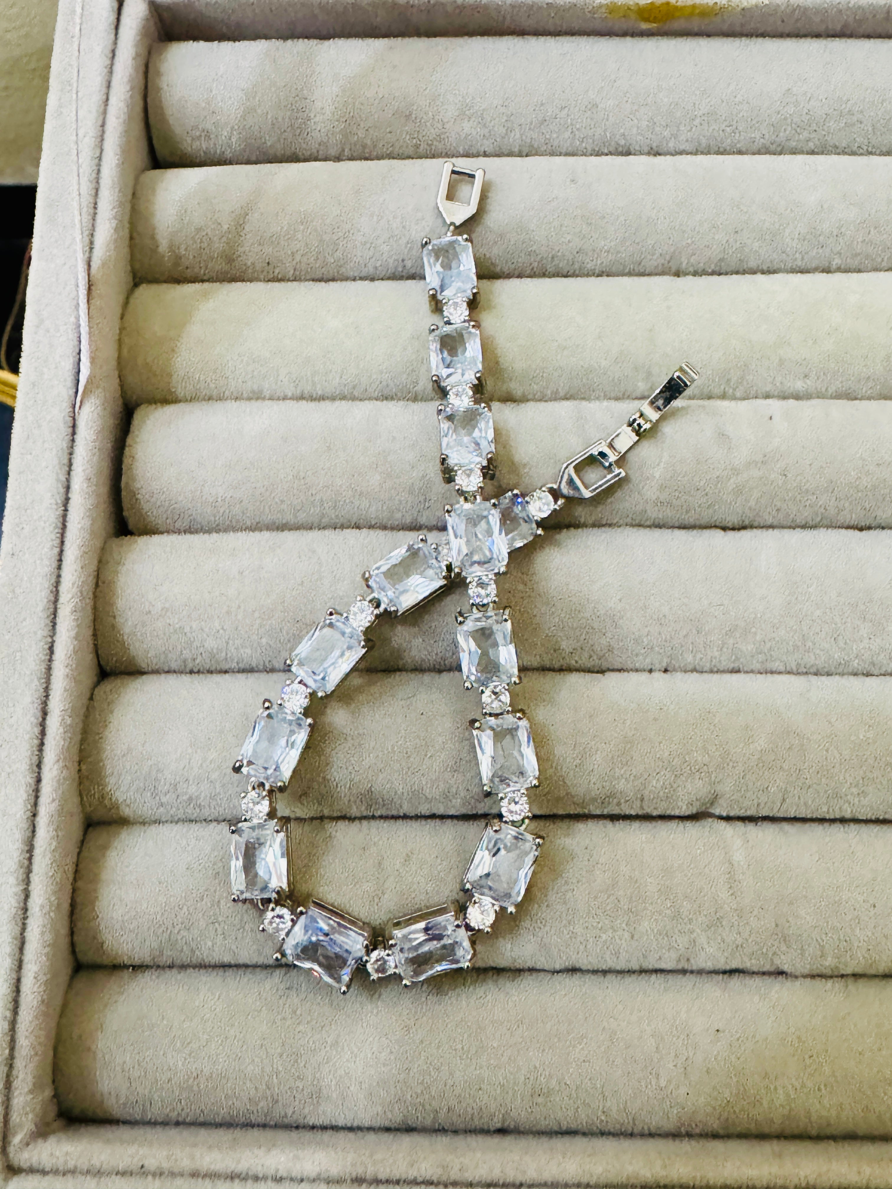 Luxury Silver-Plated Crystal Tennis Bracelet – Perfect for Bridal & Party Wear