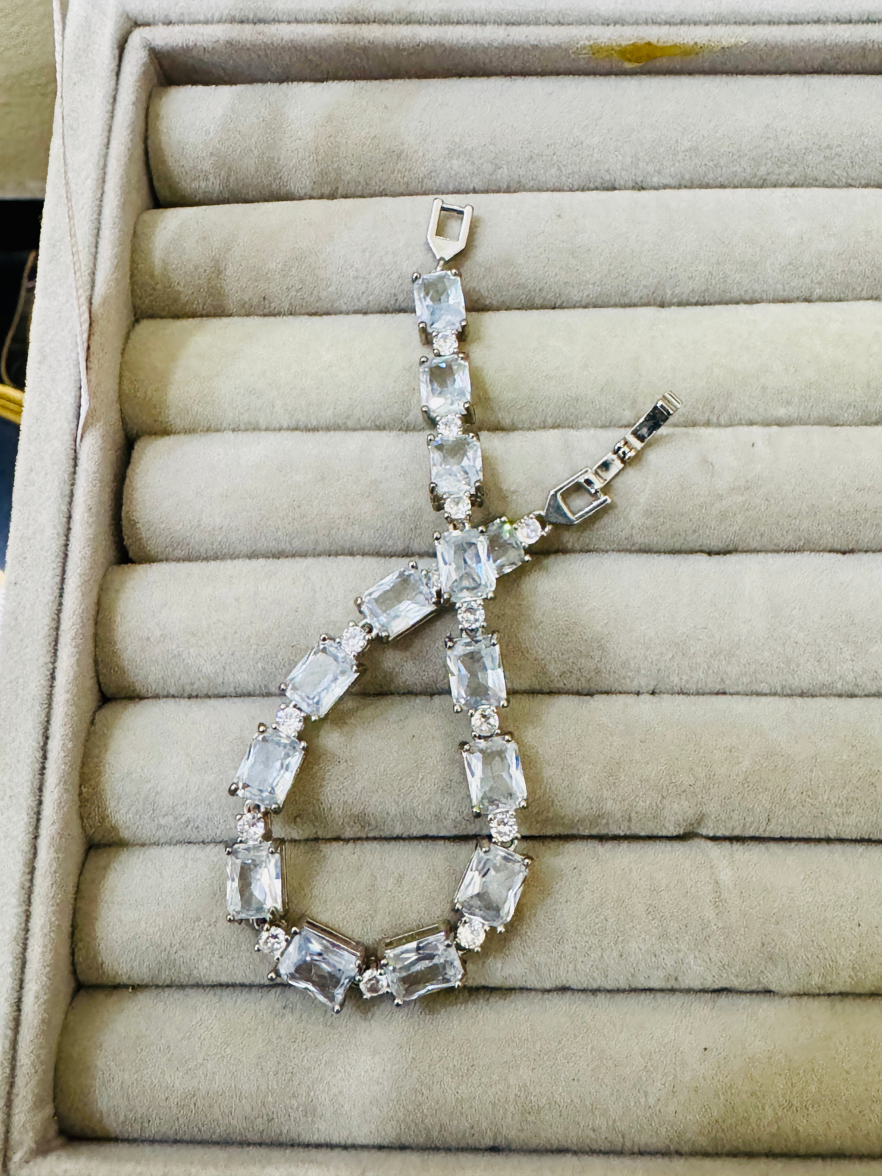 Luxury Silver-Plated Crystal Tennis Bracelet – Perfect for Bridal & Party Wear