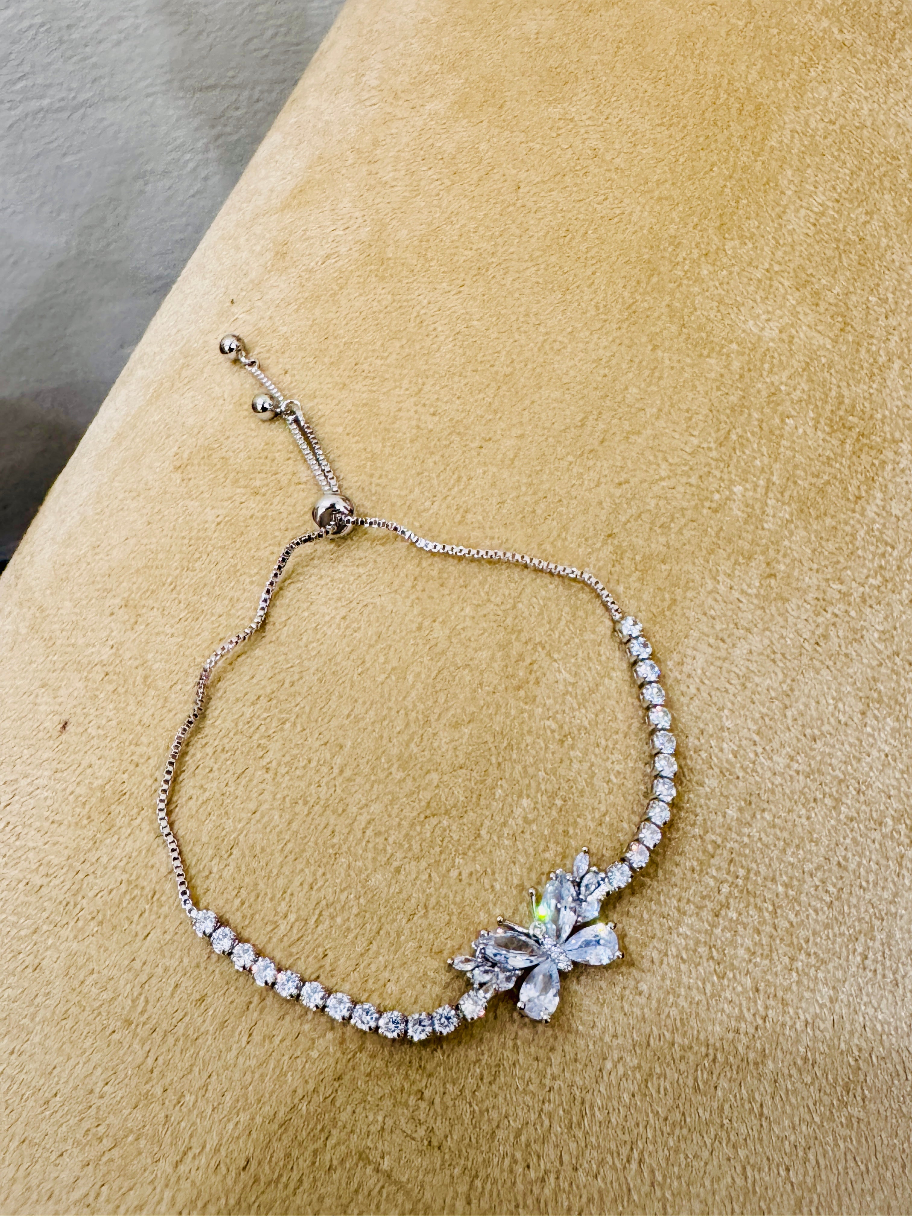 Elegant Silver-Plated Butterfly Crystal Bracelet – Perfect for Weddings & Festive Wear