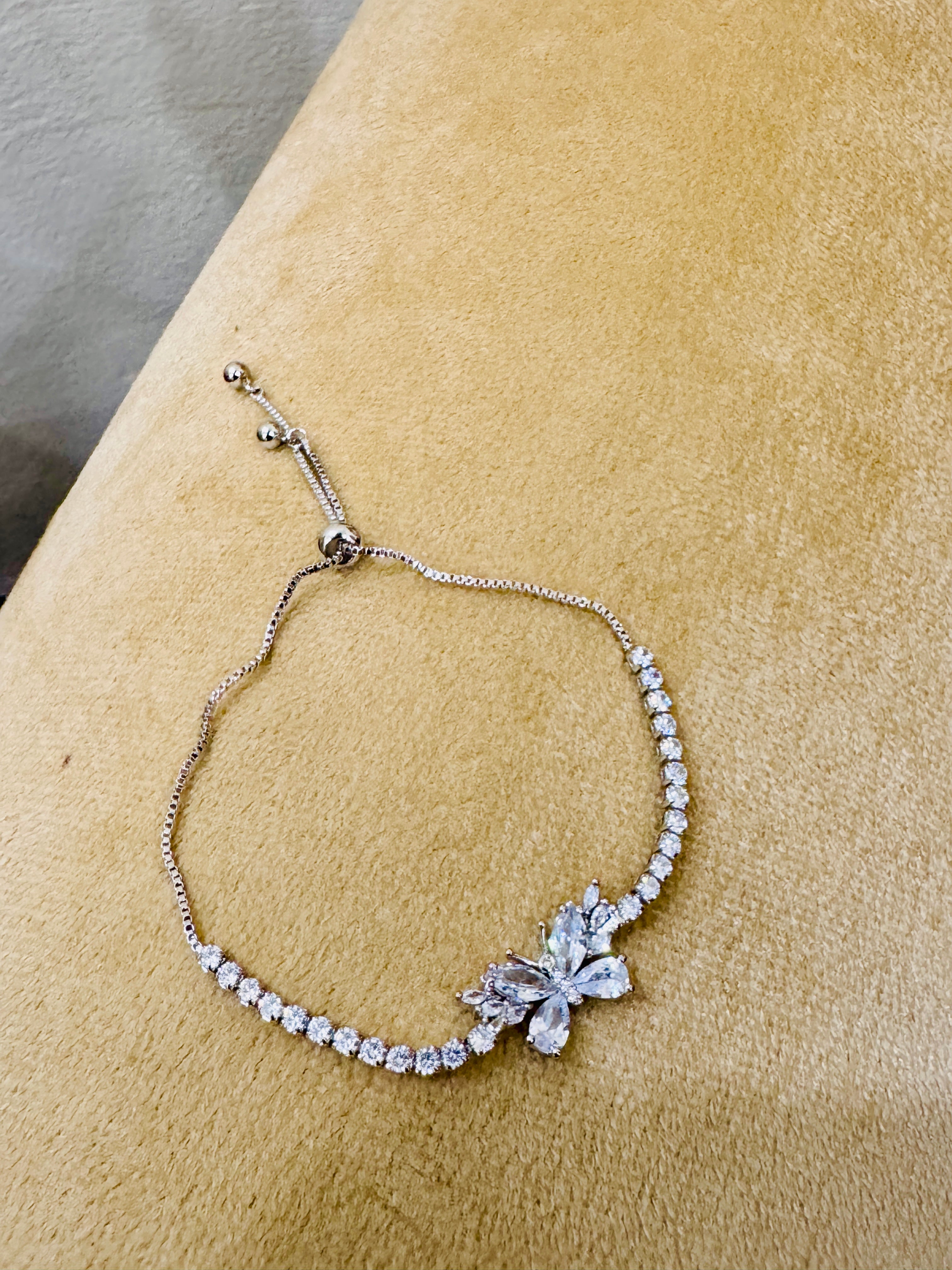 Elegant Silver-Plated Butterfly Crystal Bracelet – Perfect for Weddings & Festive Wear
